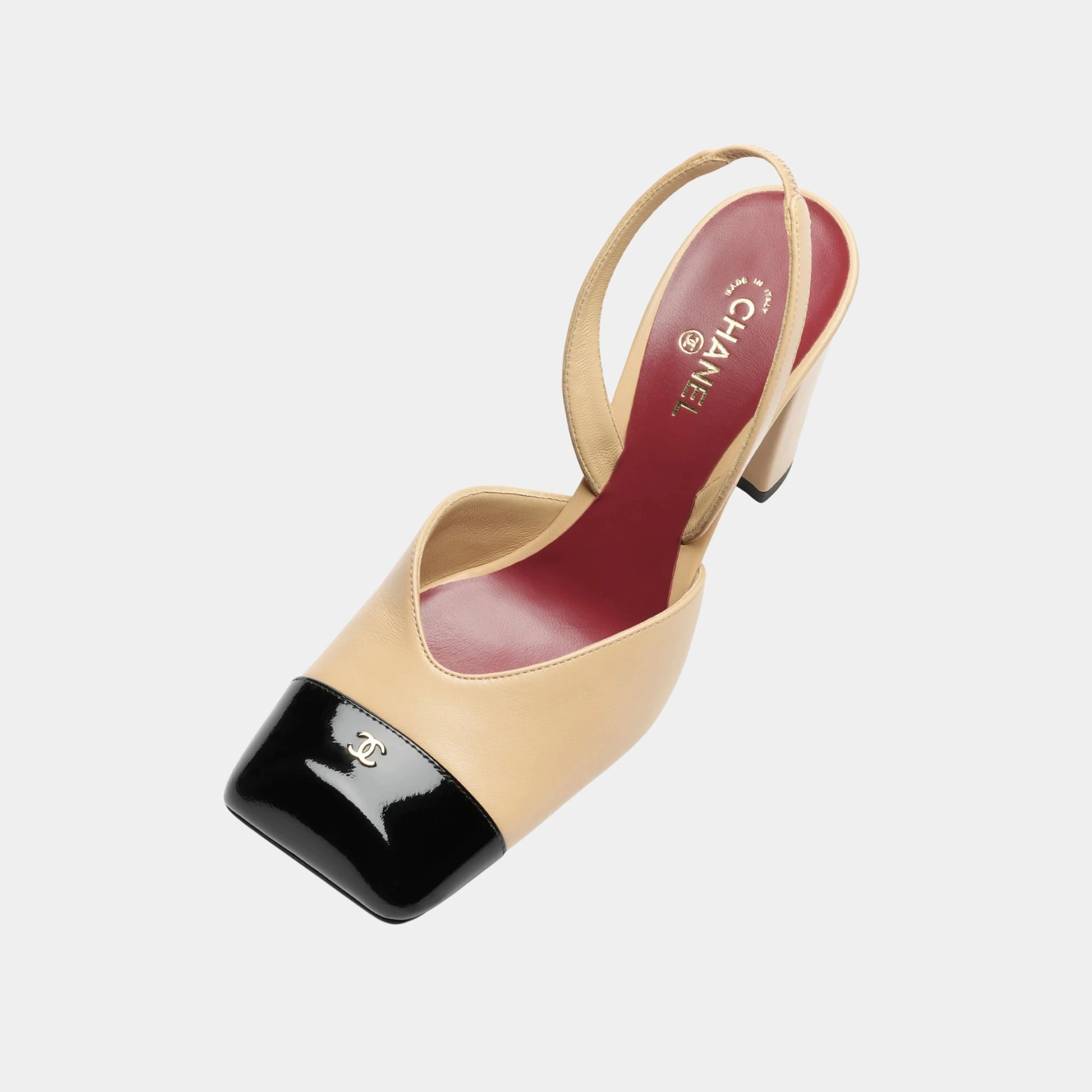 Chanel Slingbacks in Lambskin and Patent Calfskin, Beige, Black, Top