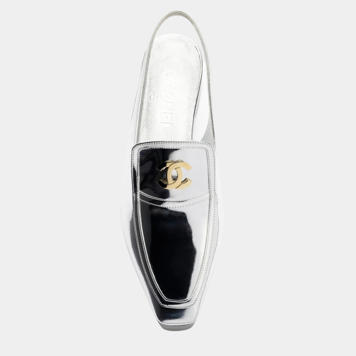 Chanel Slingbacks Laminated Calfskin Silver