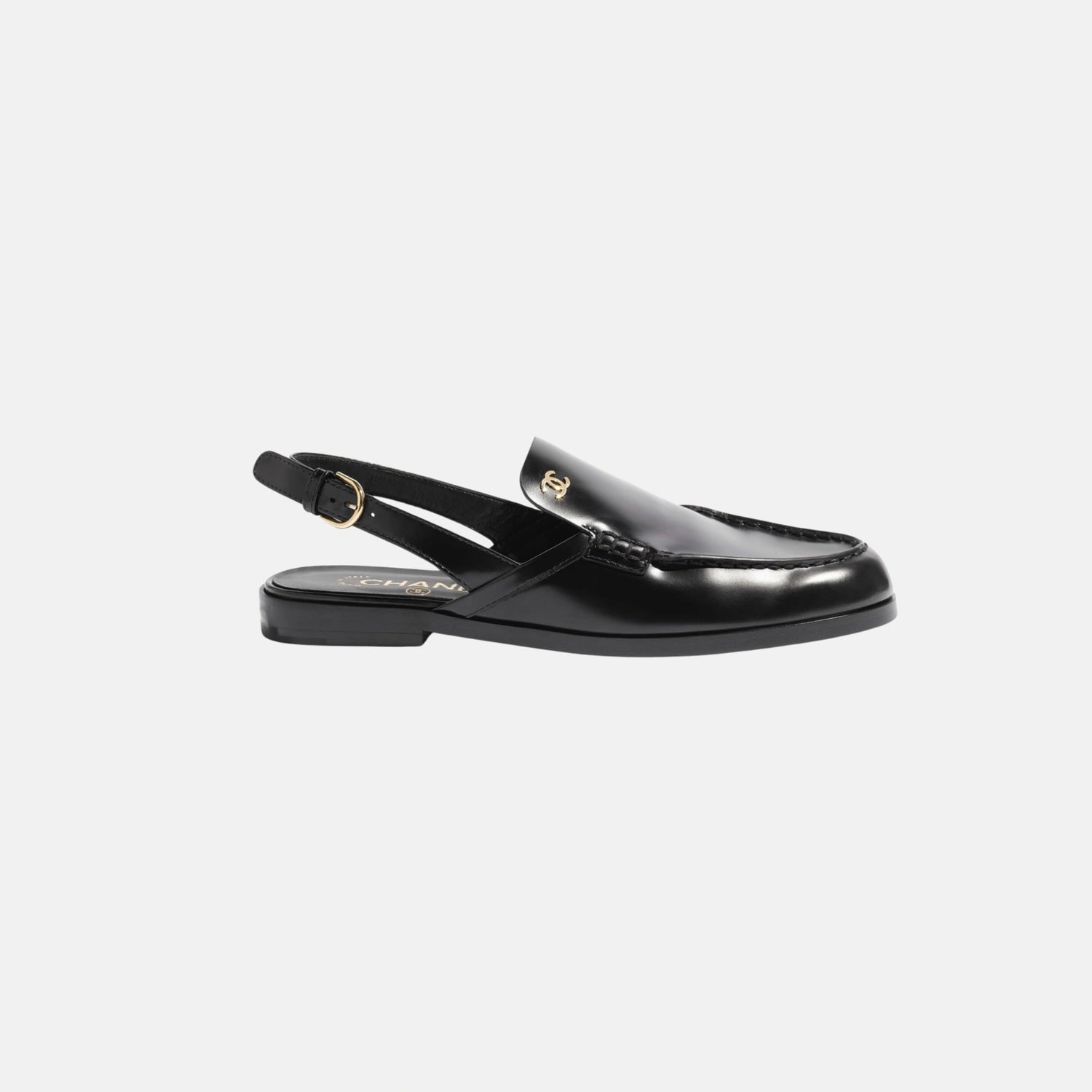 Chanel Slingbacks in Shiny Calfskin, Black, Side