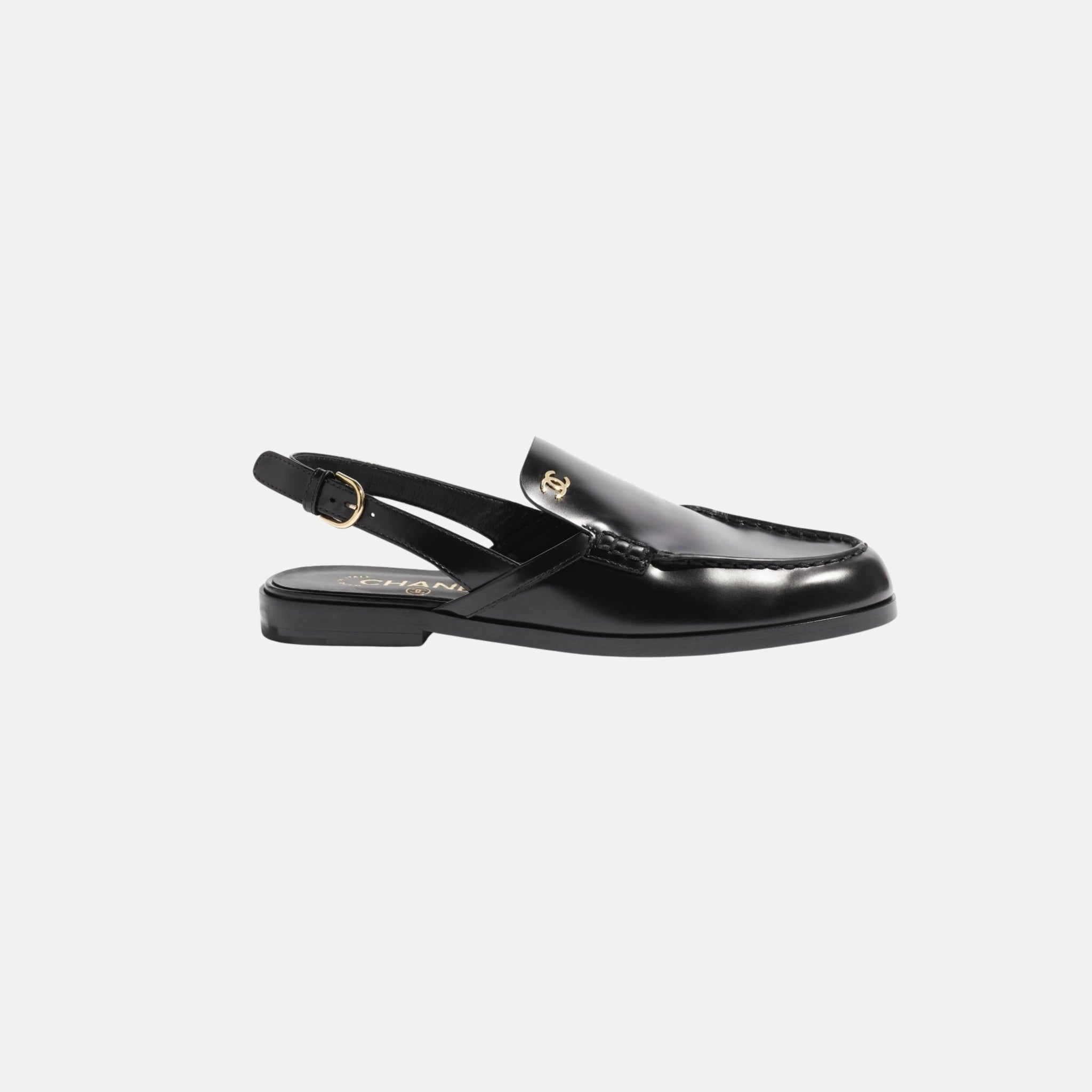 Chanel Slingbacks in Shiny Calfskin, Black, Side
