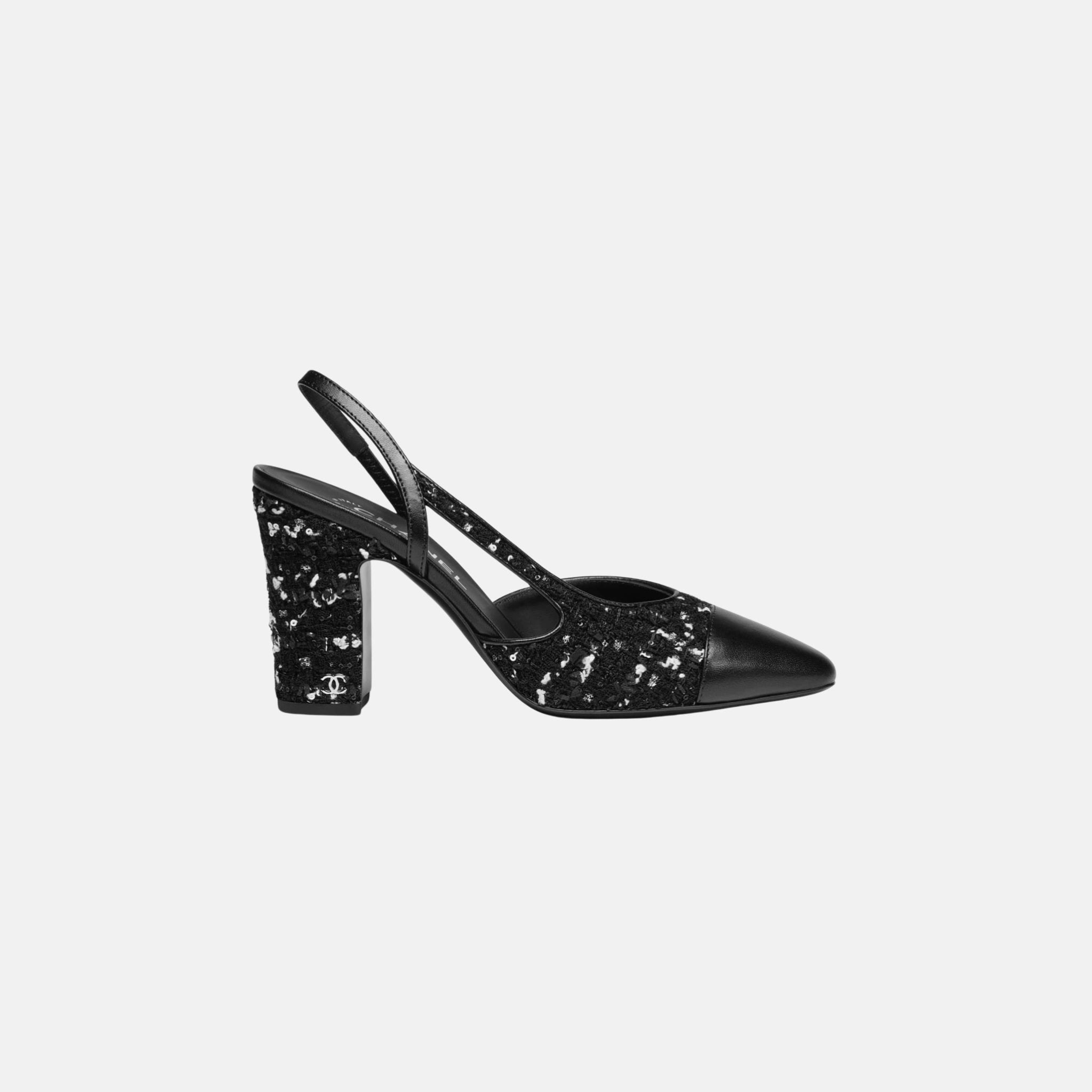 Chanel Slingbacks in Tweed, Black and White, Tweed Lambskin, side