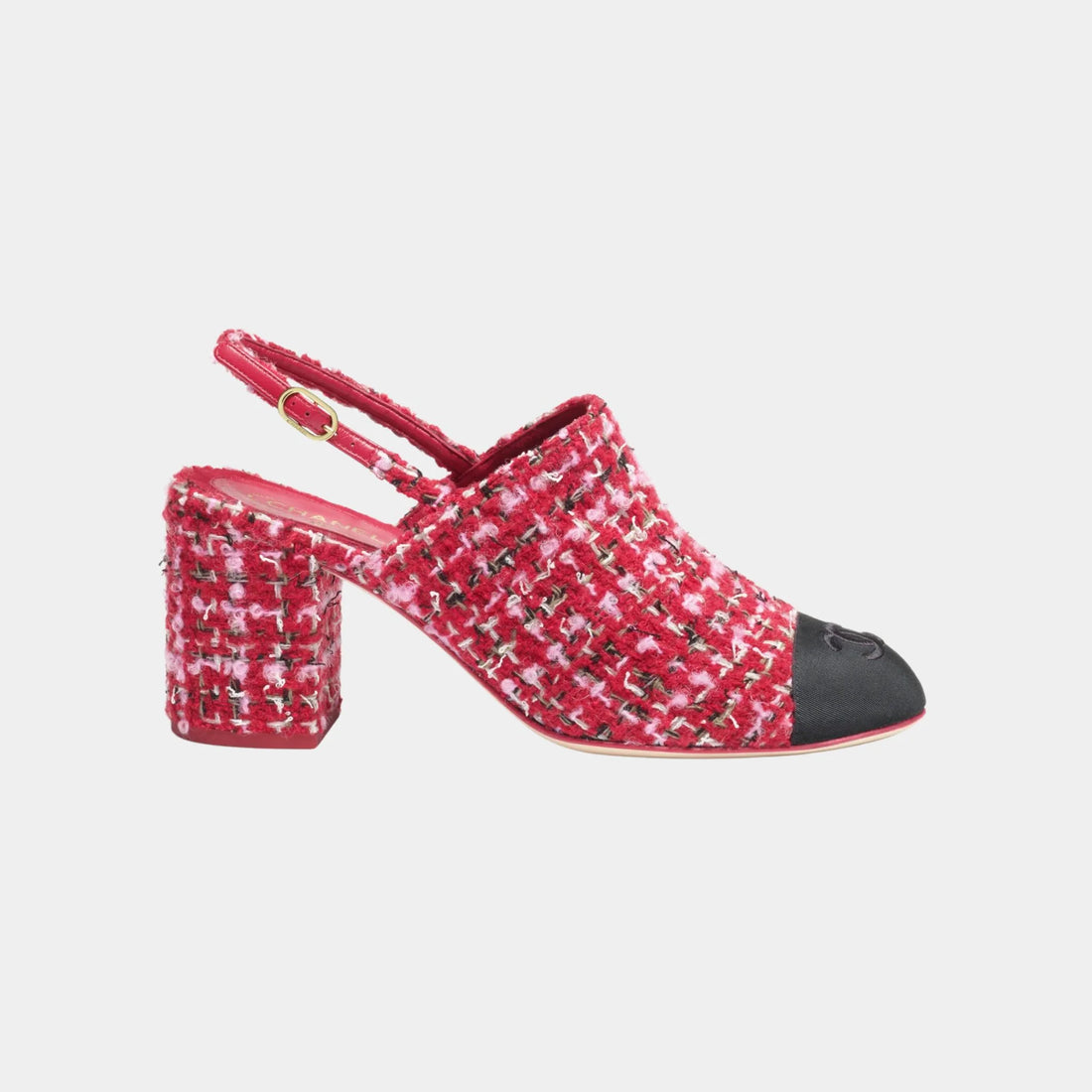 Chanel Slingbacks in Tweed &amp; Gros-grain, Red, Pink, Black, Side
