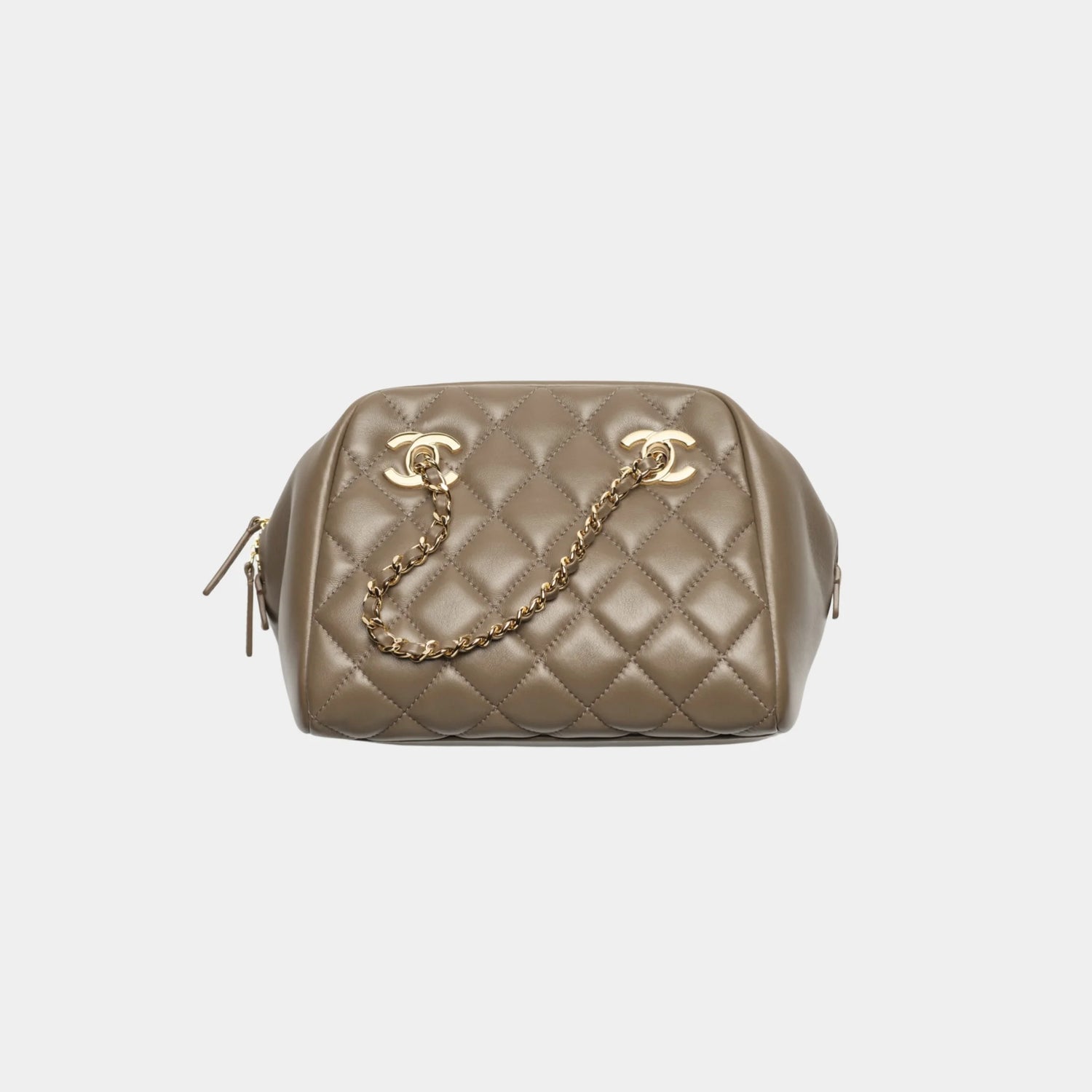 Hermes Small Bowling Bag in Dark Khaki Lambskin, Front