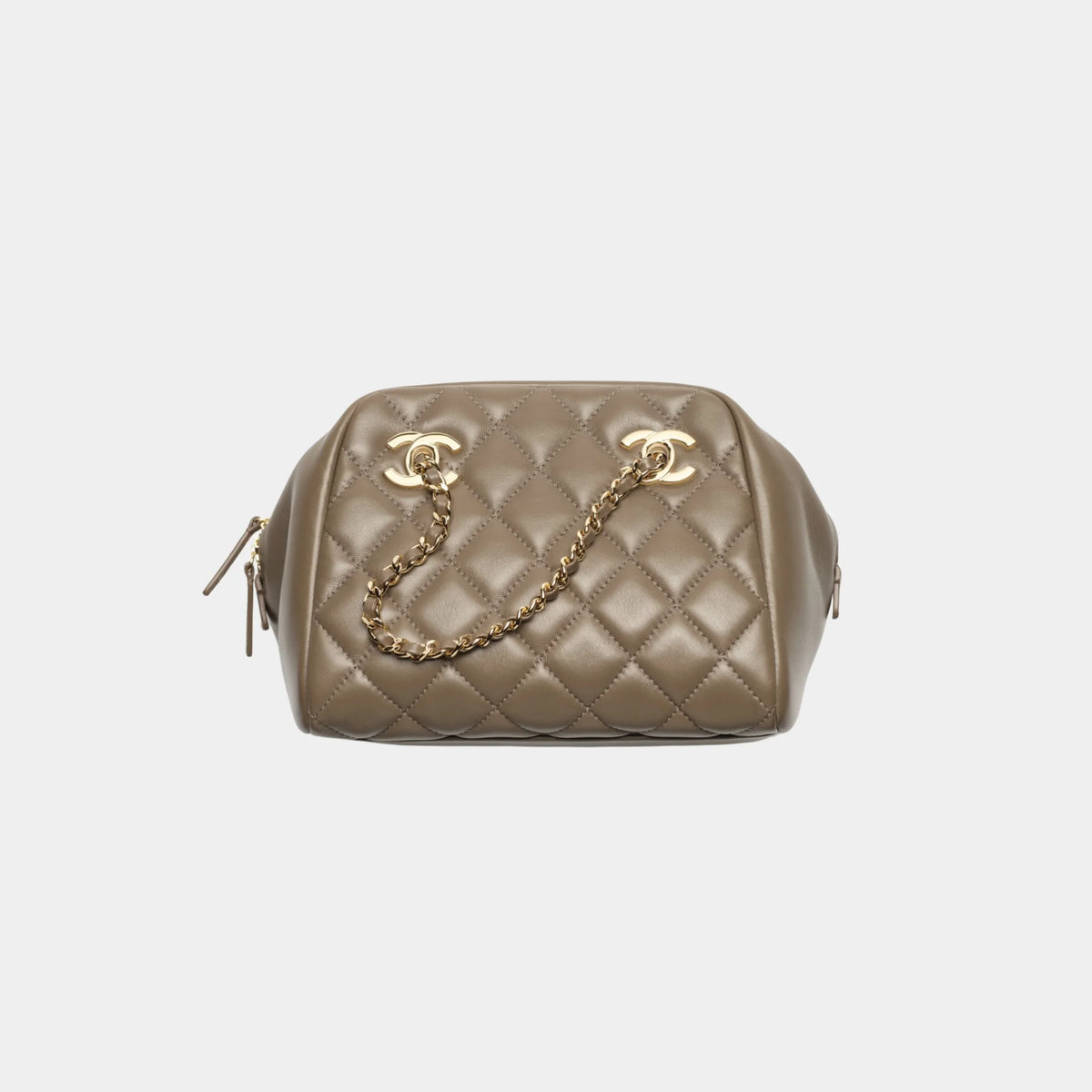 Small Bowling Bag in Dark Khaki Lambskin