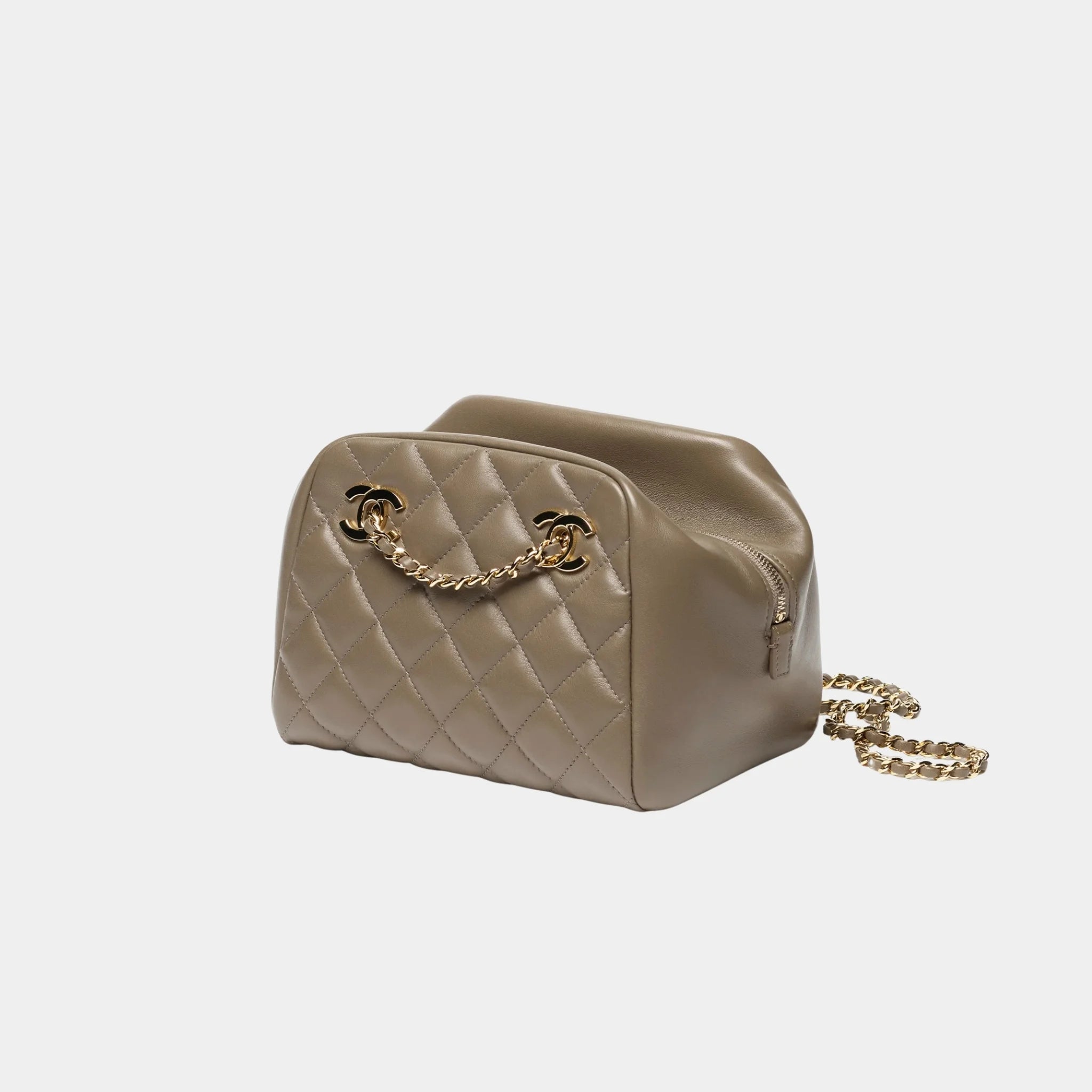 Hermes Small Bowling Bag in Dark Khaki Lambskin, Side