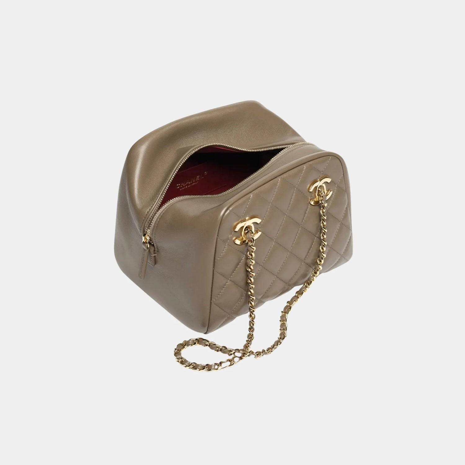 Hermes Small Bowling Bag in Dark Khaki Lambskin, Top