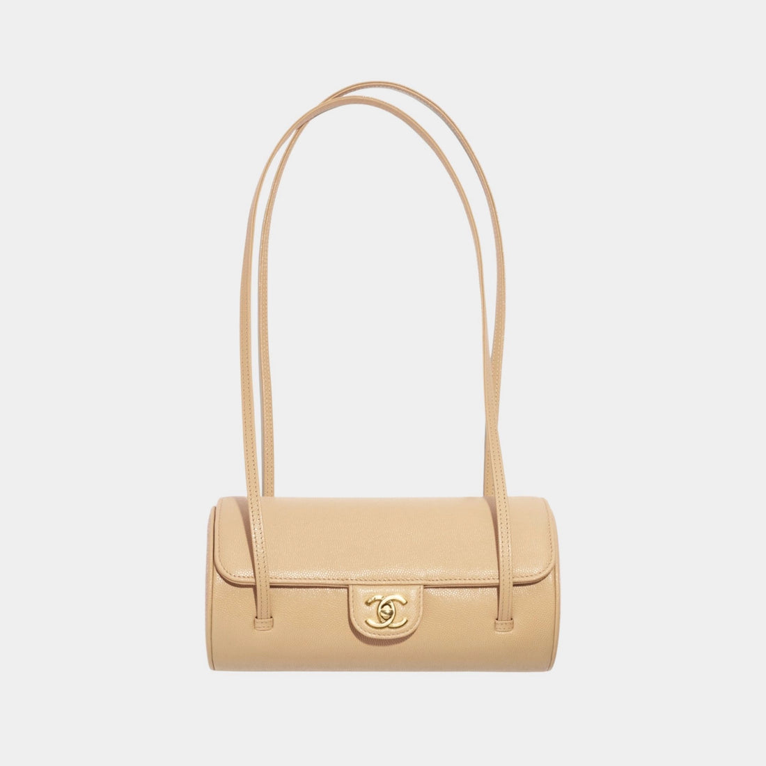 Chanel Small Bowling Bag Grained Calfskin & Gold tone Metal Dark Beige, Front