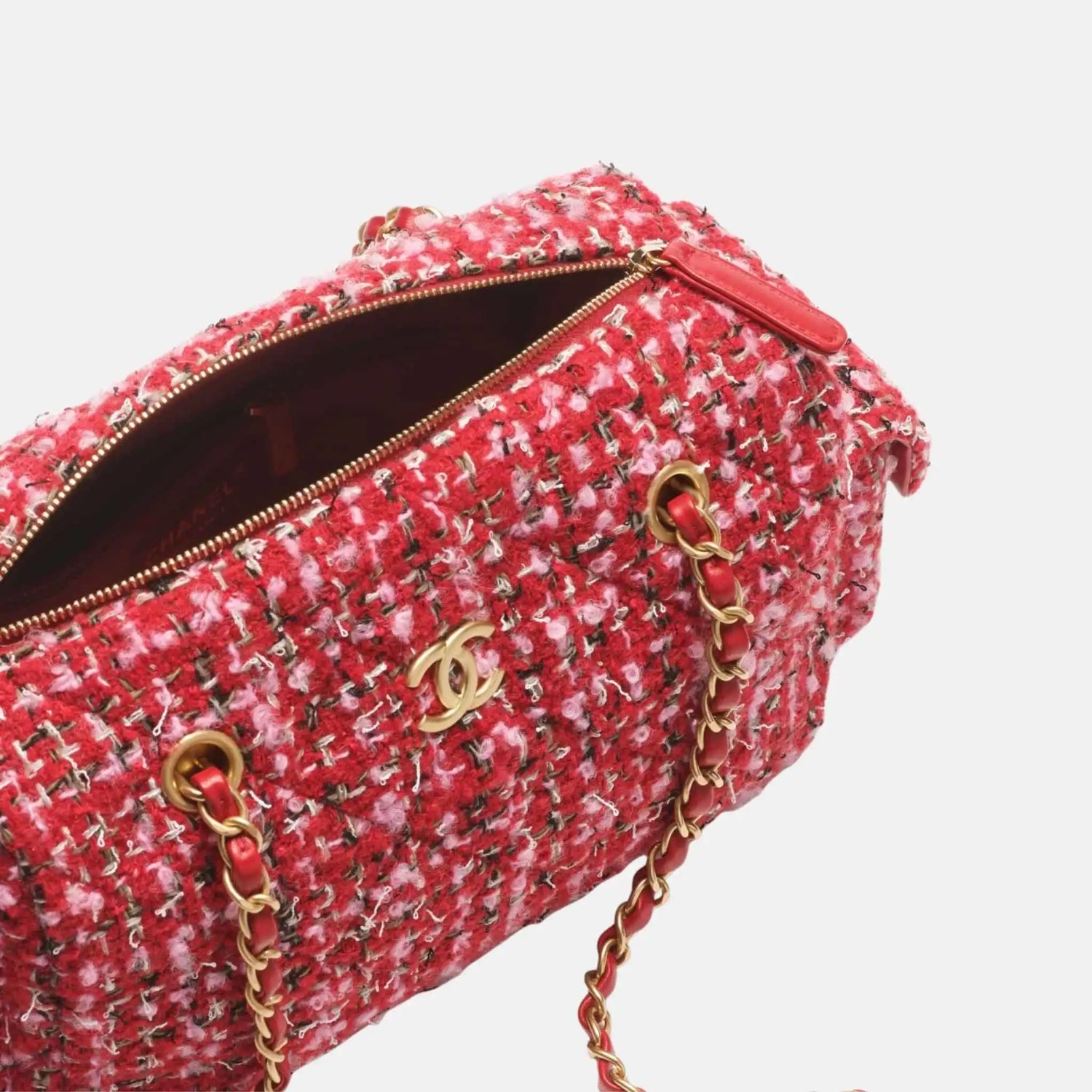 Chanel Small Bowling Bag Tweed Gold Metal, Inside