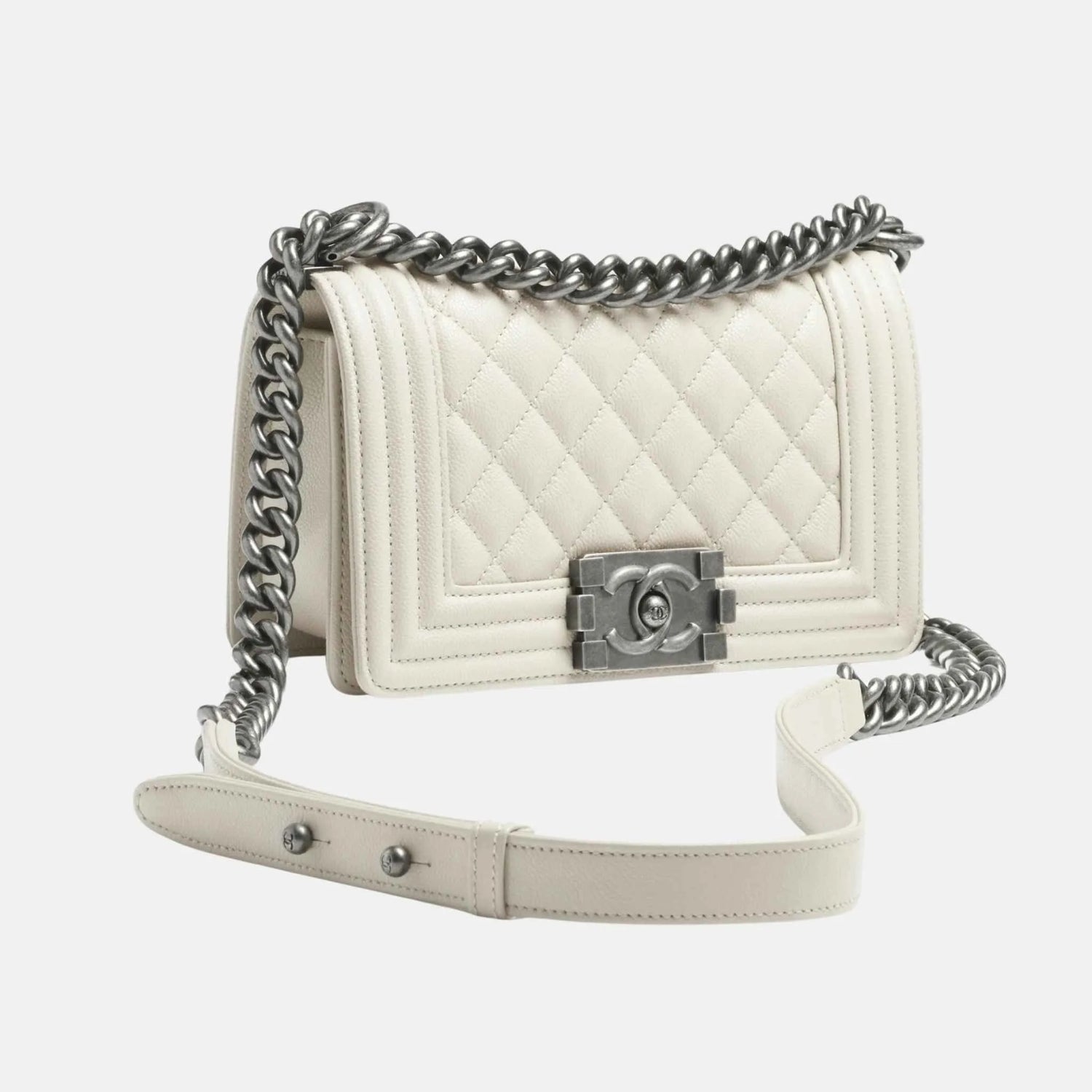 Chanel Small Boy Bag in Shiny Grained Calfskin and Ruthenium, Side