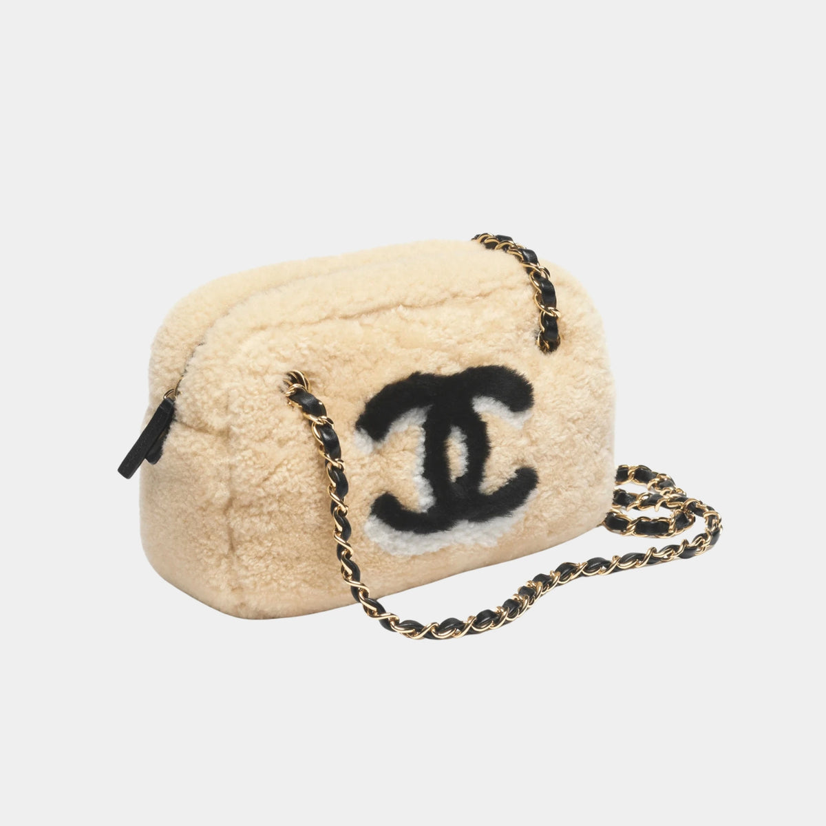 Small Camera Case Shearling Lambskin & Gold-Tone Metal Beige Black & Ecru — Default Title