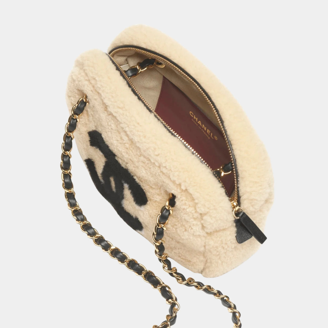 Chanel Small Camera Case Shearling Lambskin & Gold-Tone Metal , top