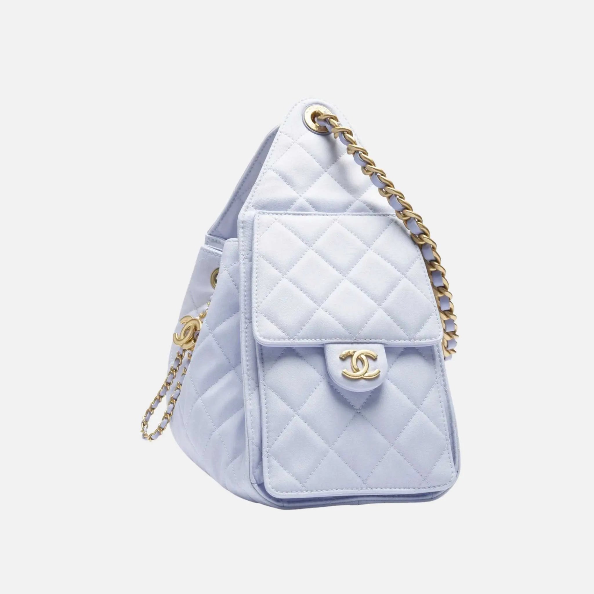 Chanel Small Chanel 25 Bag in Canvas and Gold Metal, Lilac, Side