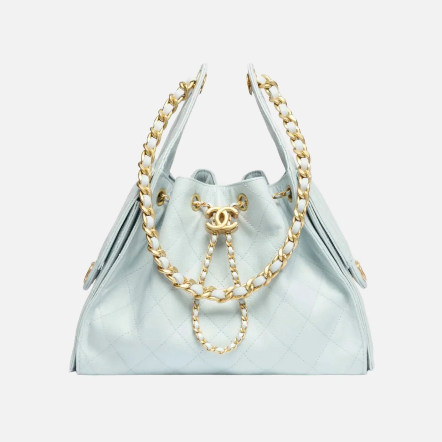 Chanel Small Chanel 25 Bag in Light Blue Calfskin, Front