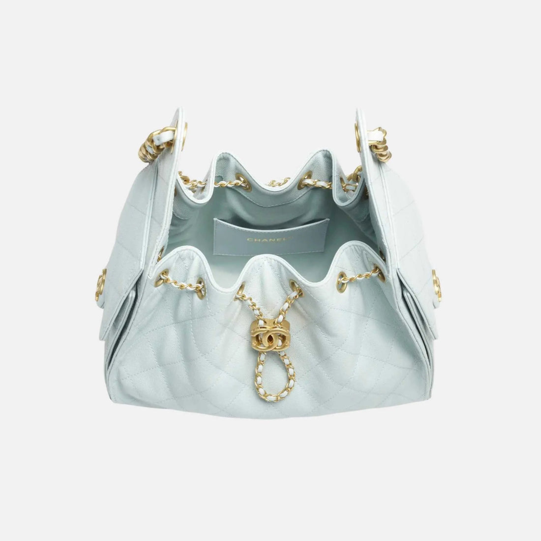 Chanel Small Chanel 25 Bag in Light Blue Calfskin, Inside