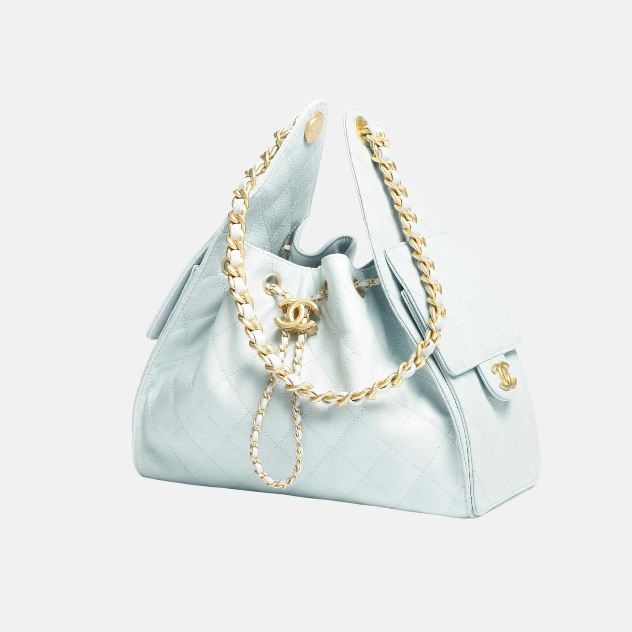 Chanel Small Chanel 25 Bag in Light Blue Calfskin, Side