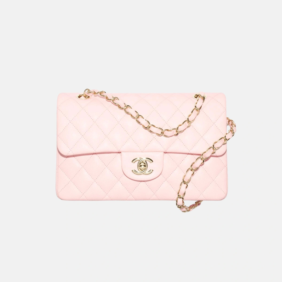 Small Classic Handbag Grained Shiny Calfskin in Gold Tone Metal
