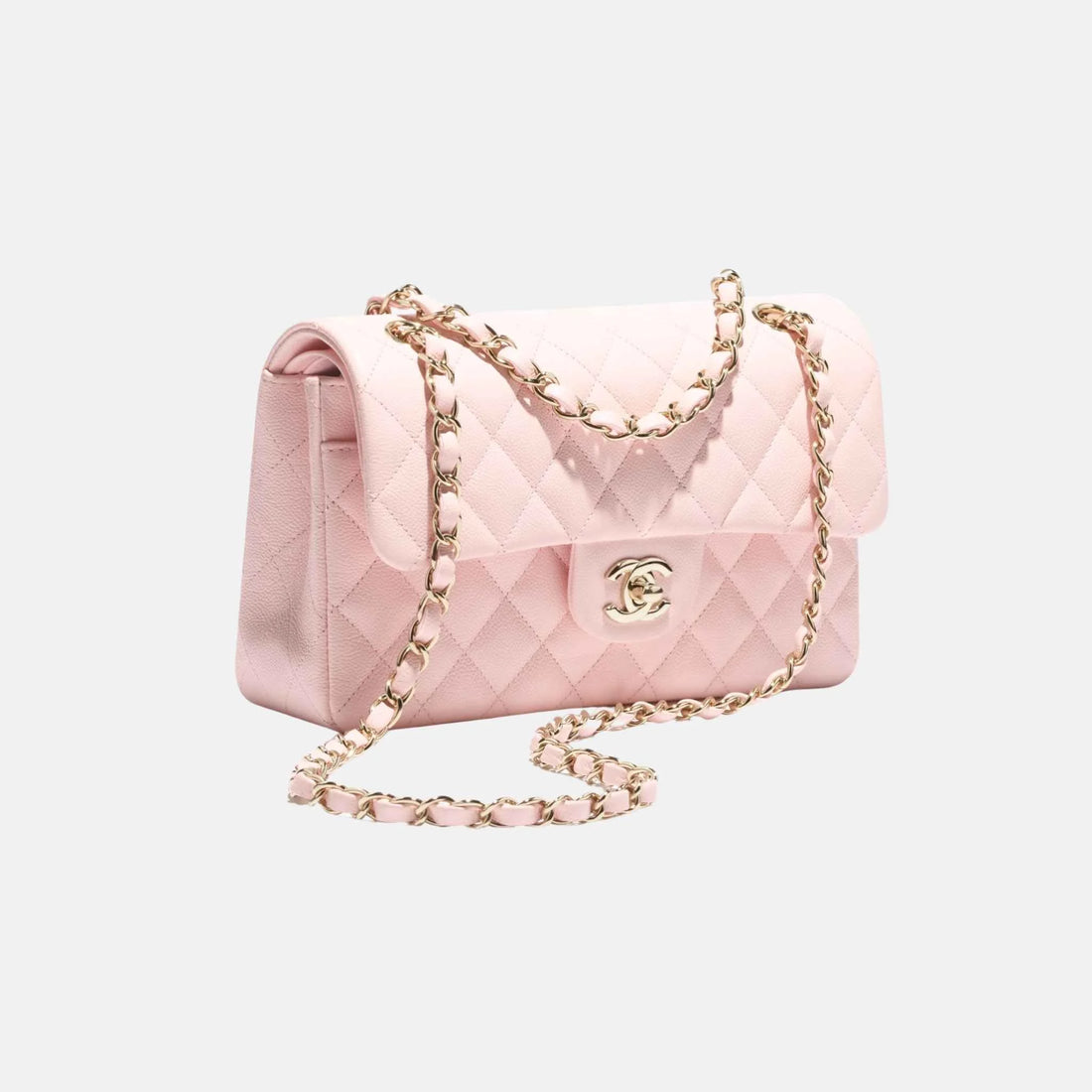 Chanel Small Classic Handbag Grained Shiny Calfskin Gold Tone Metal, Side