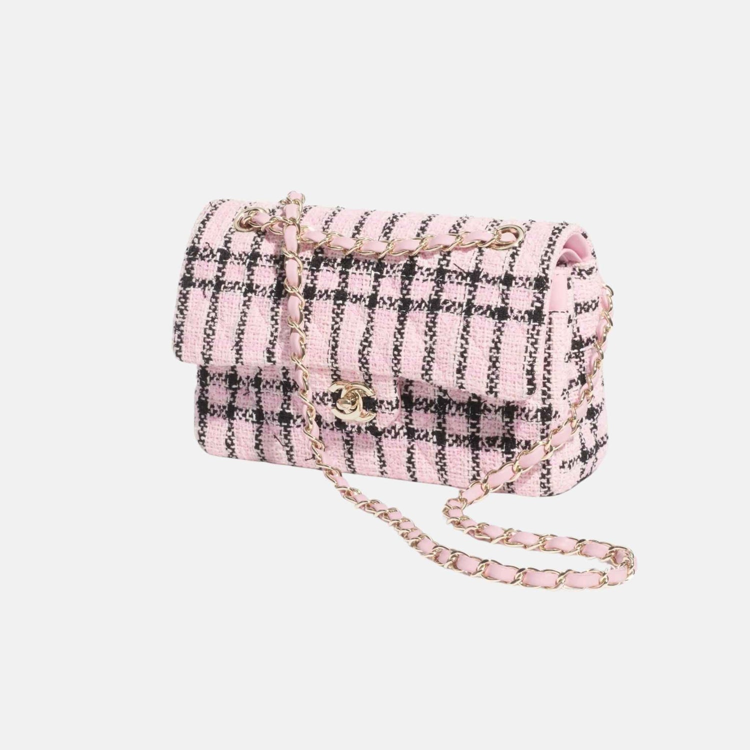 Chanel Small Classic Handbag In Tweed And Gold Metal, Side