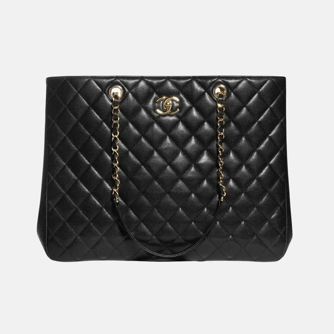 Chanel Small Classic Shopping Bag In Grained Calfskin And Gold Tone, Front