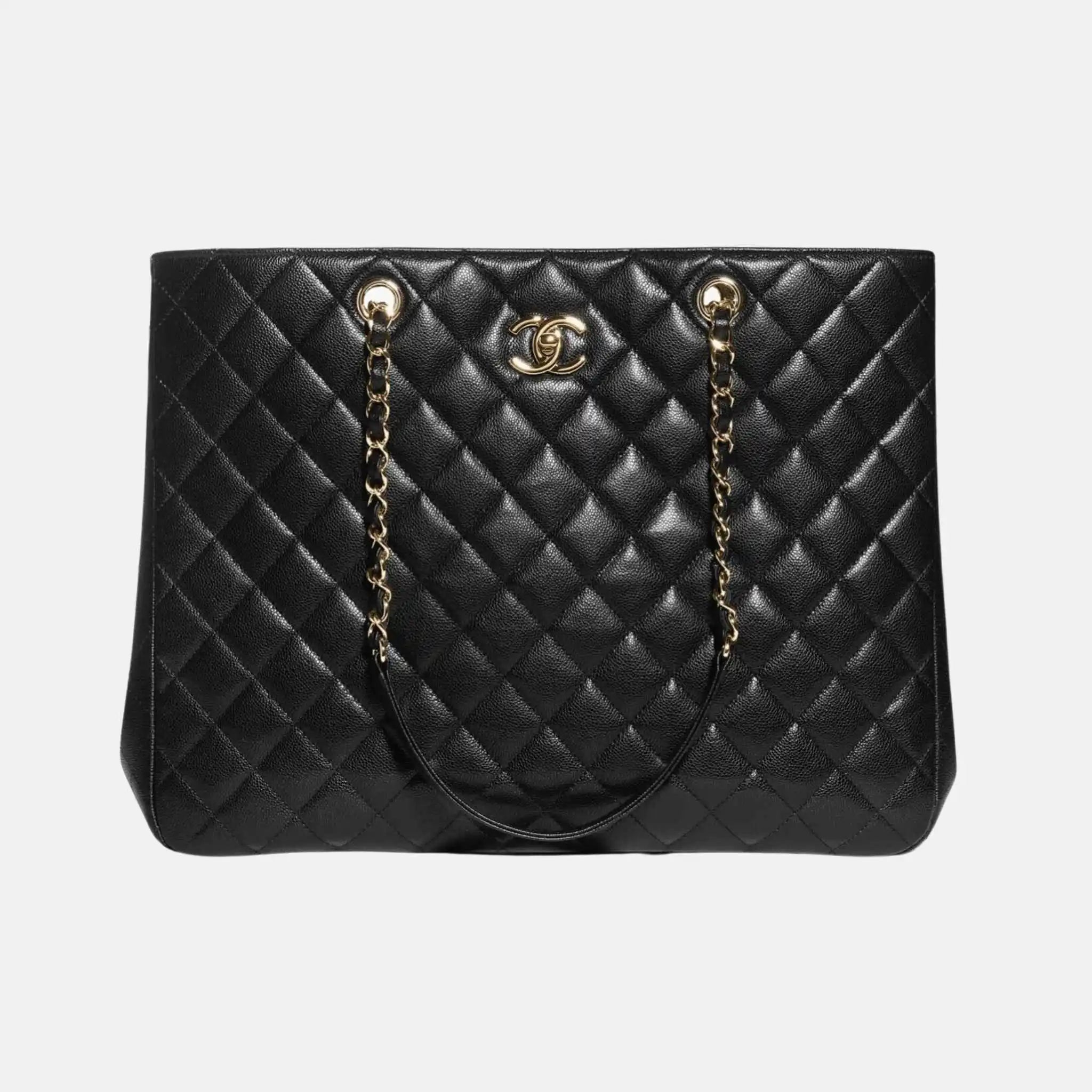 Chanel Small Classic Shopping Bag In Grained Calfskin And Gold Tone, Front