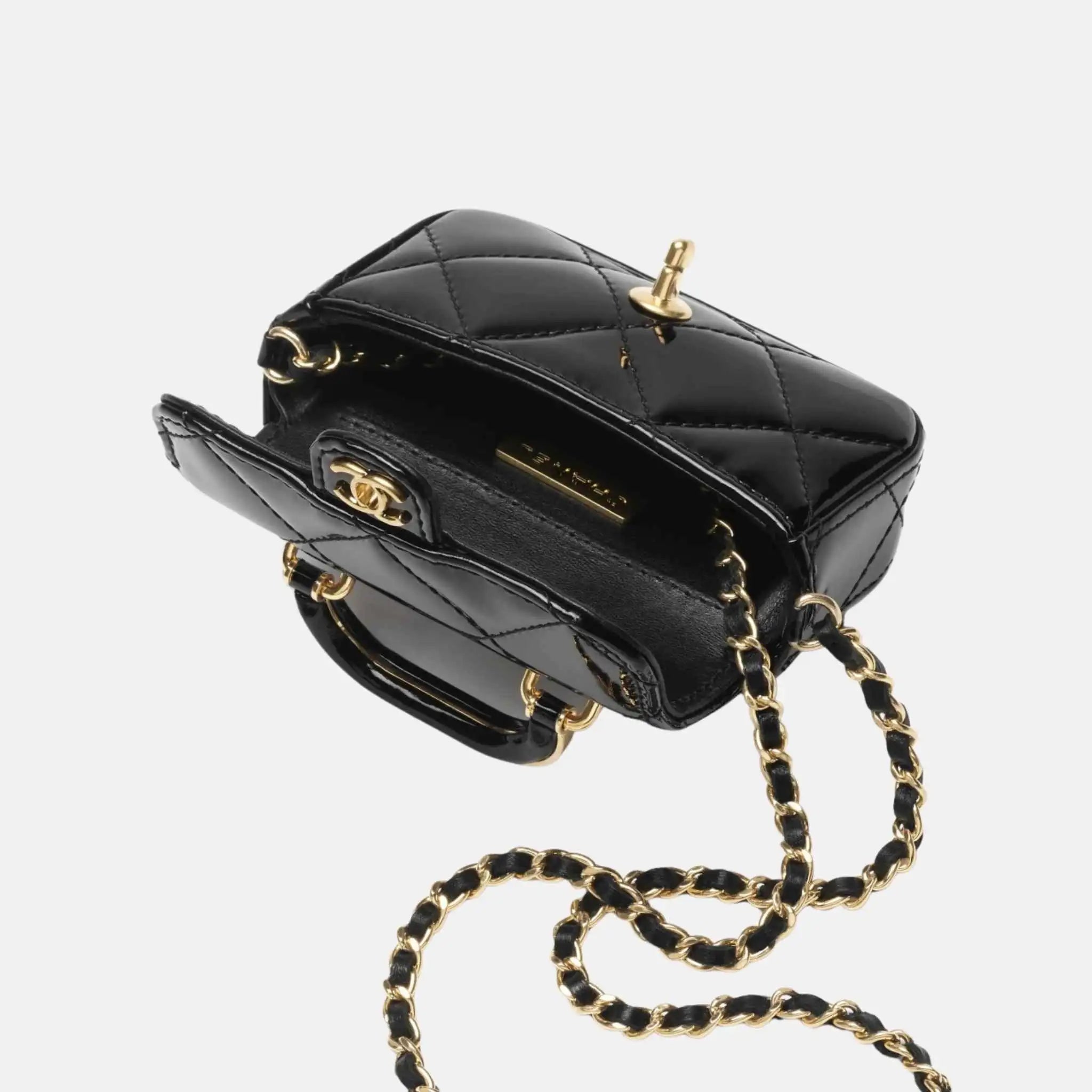 Chanel Small Clutch With Chain High Shine Calfskin , Black. Inside