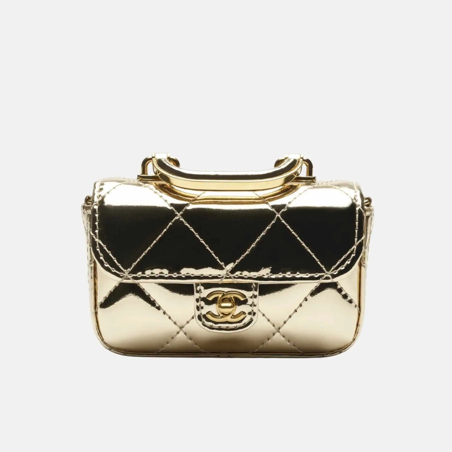 Chanel Small Clutch With Chain High Shine Calfskin , Light Gold, Front