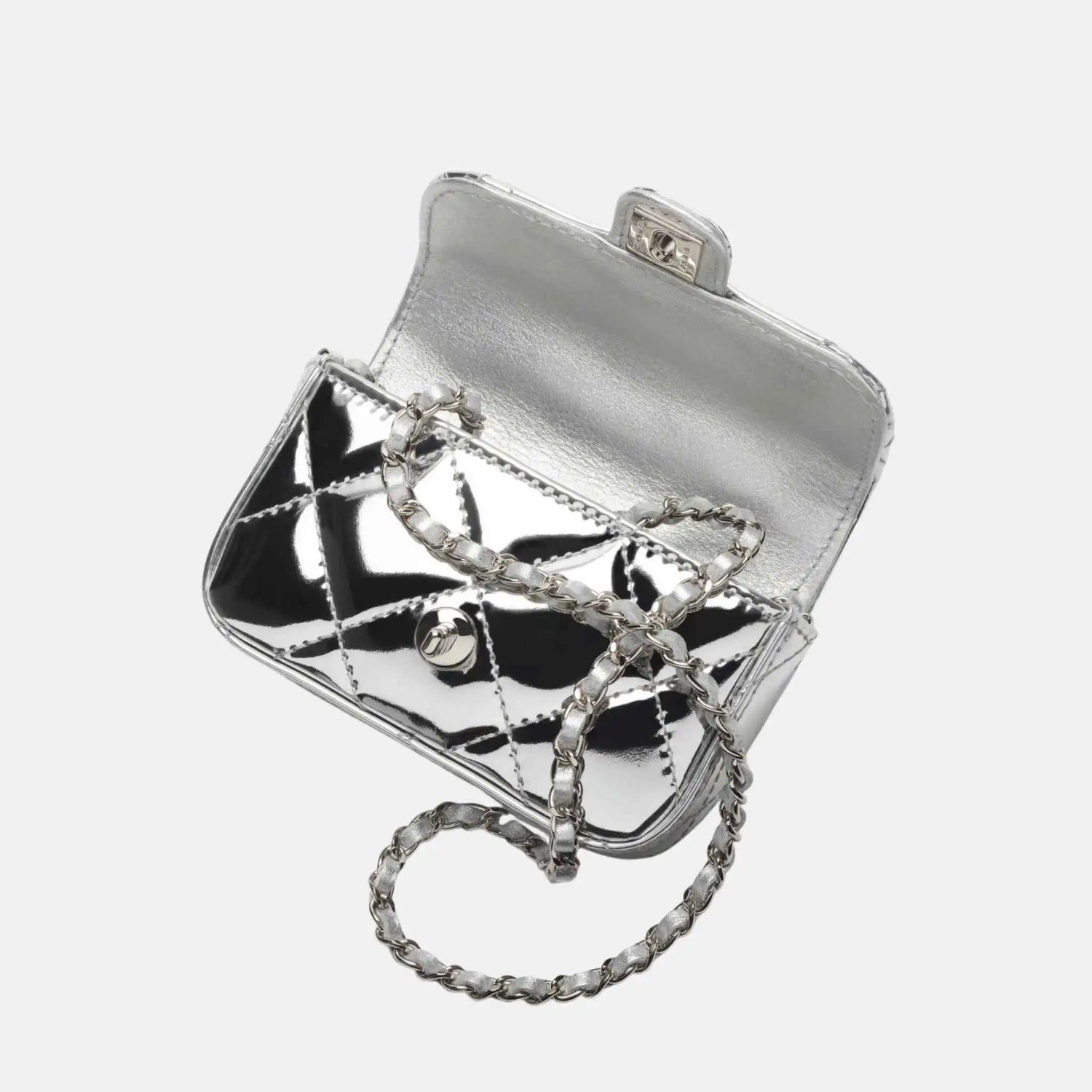 Chanel Small Clutch With Chain High Shine Calfskin , Silvery, Inside