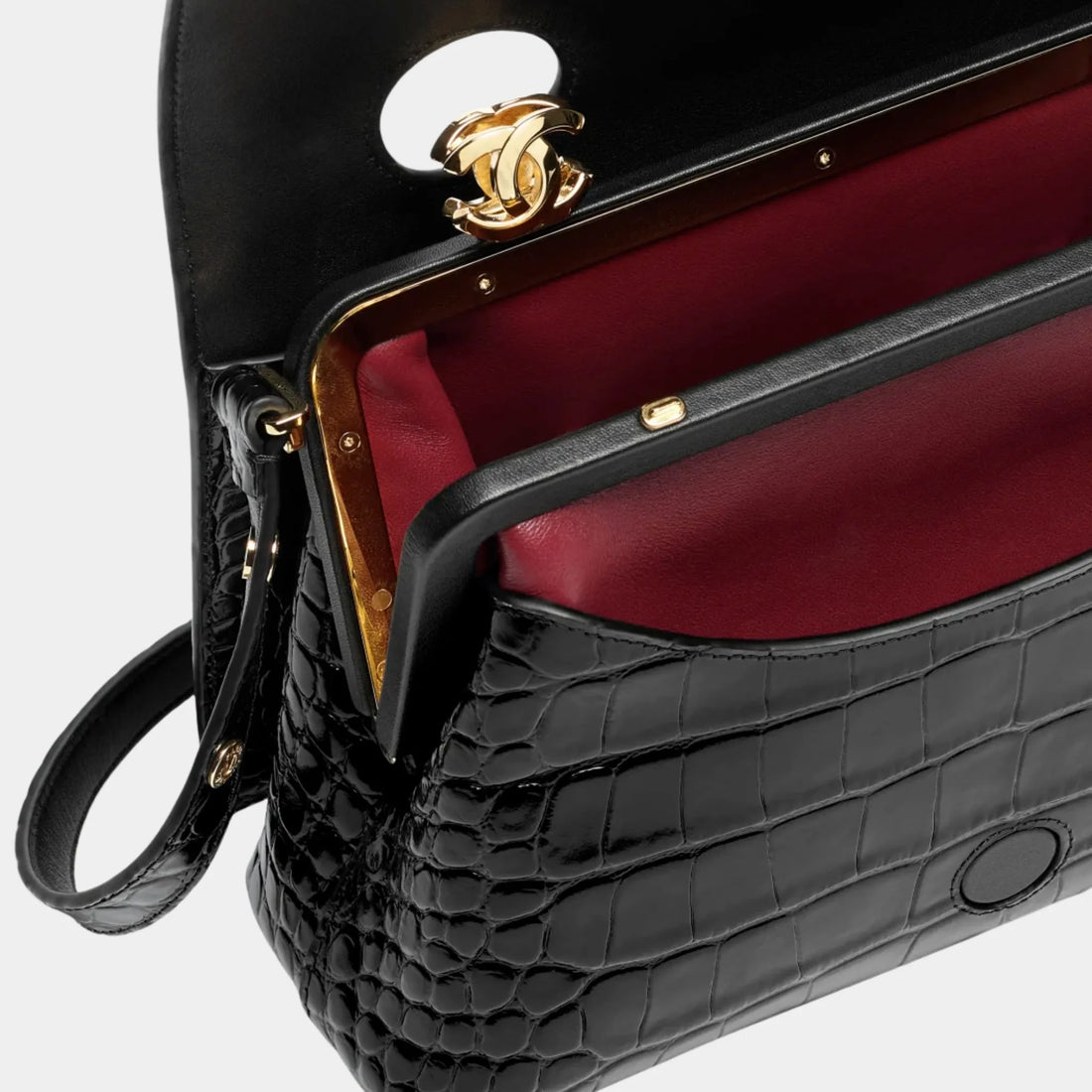 Small Flap Bag Crocodile Embossed Calfskin & Gold-Tone Metal Black