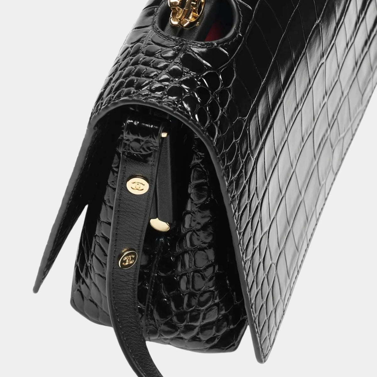 Small Flap Bag Crocodile Embossed Calfskin &amp; Gold-Tone Metal Black
