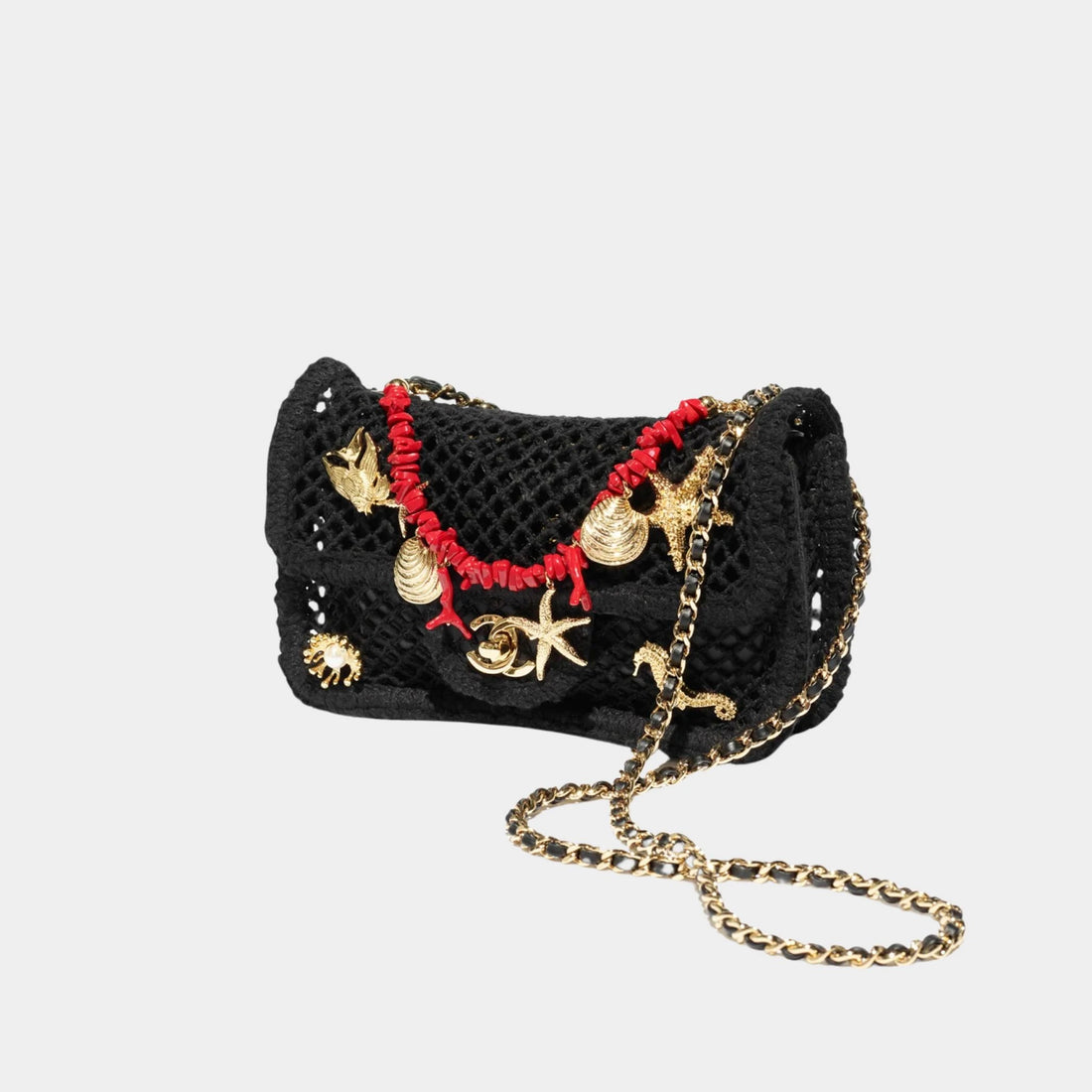 Chanel Small Flap Bag Fishnet Charms Resin & Gold-Plated Metal Black, Front
