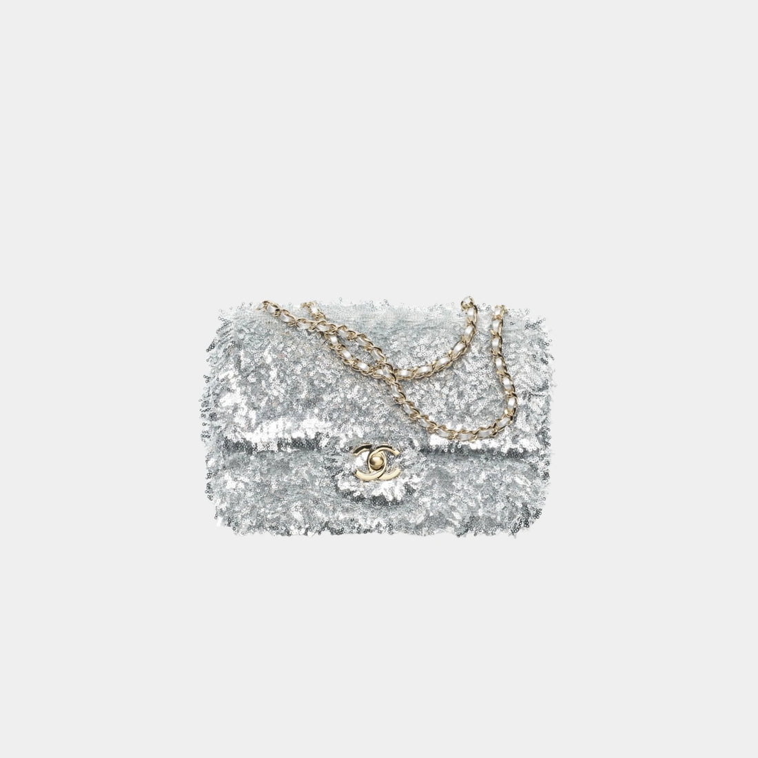 Small Flap Bag Fringed Sequins & Gold-Tone Metal Silver