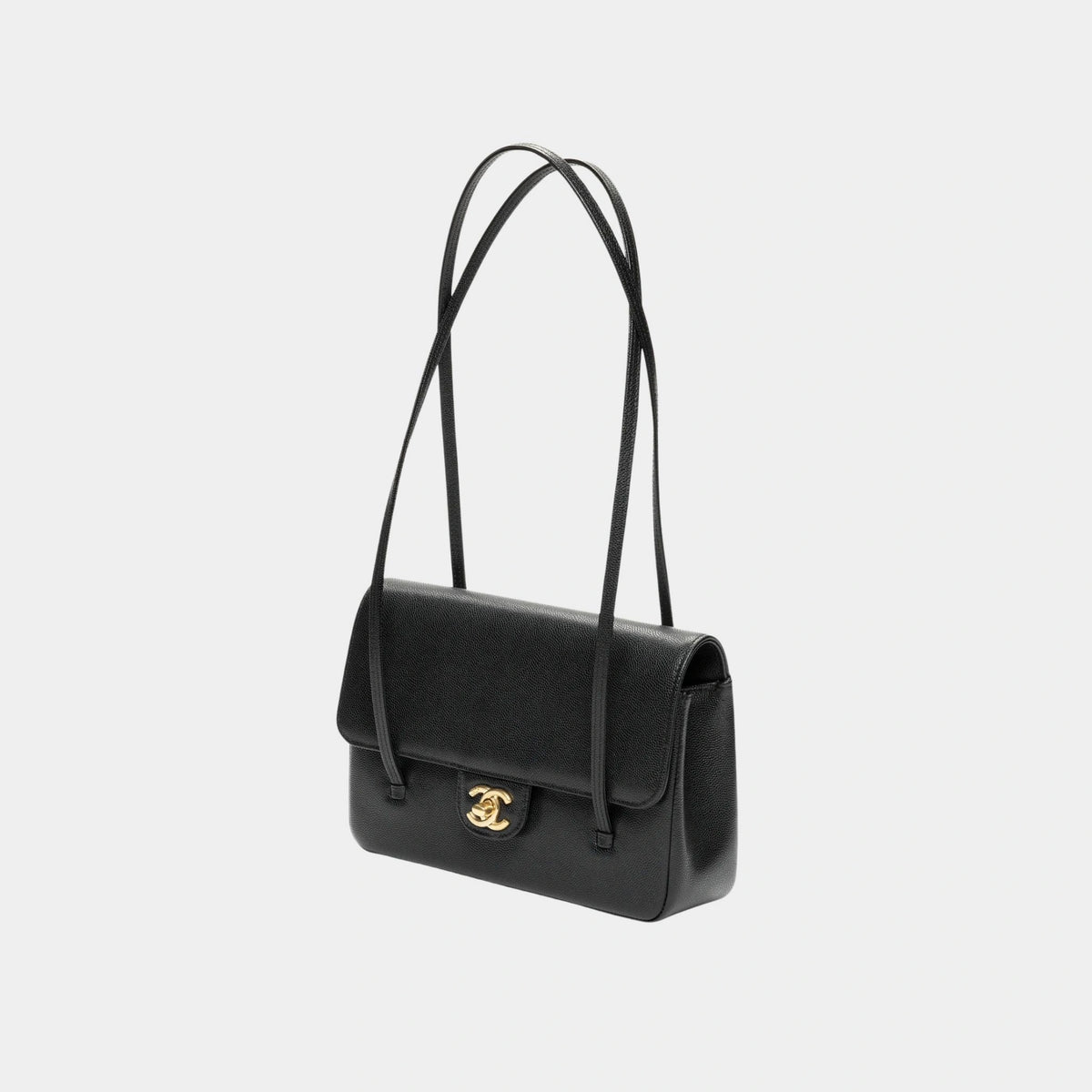Small Flap Bag Glossy Grained Calfskin & Gold-Tone Metal Black