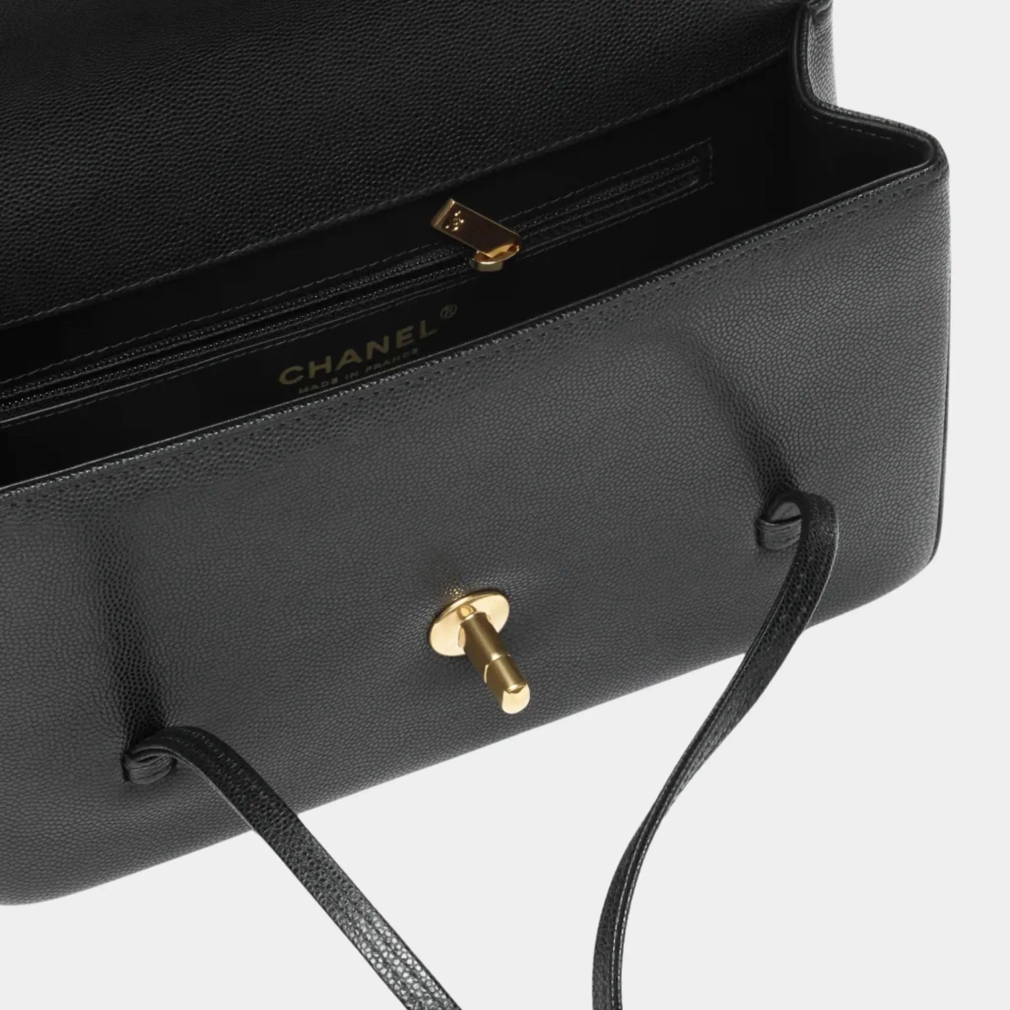 Chanel Small Flap Bag Glossy Grained Calfskin &amp; Gold-Tone Metal Black, Interior