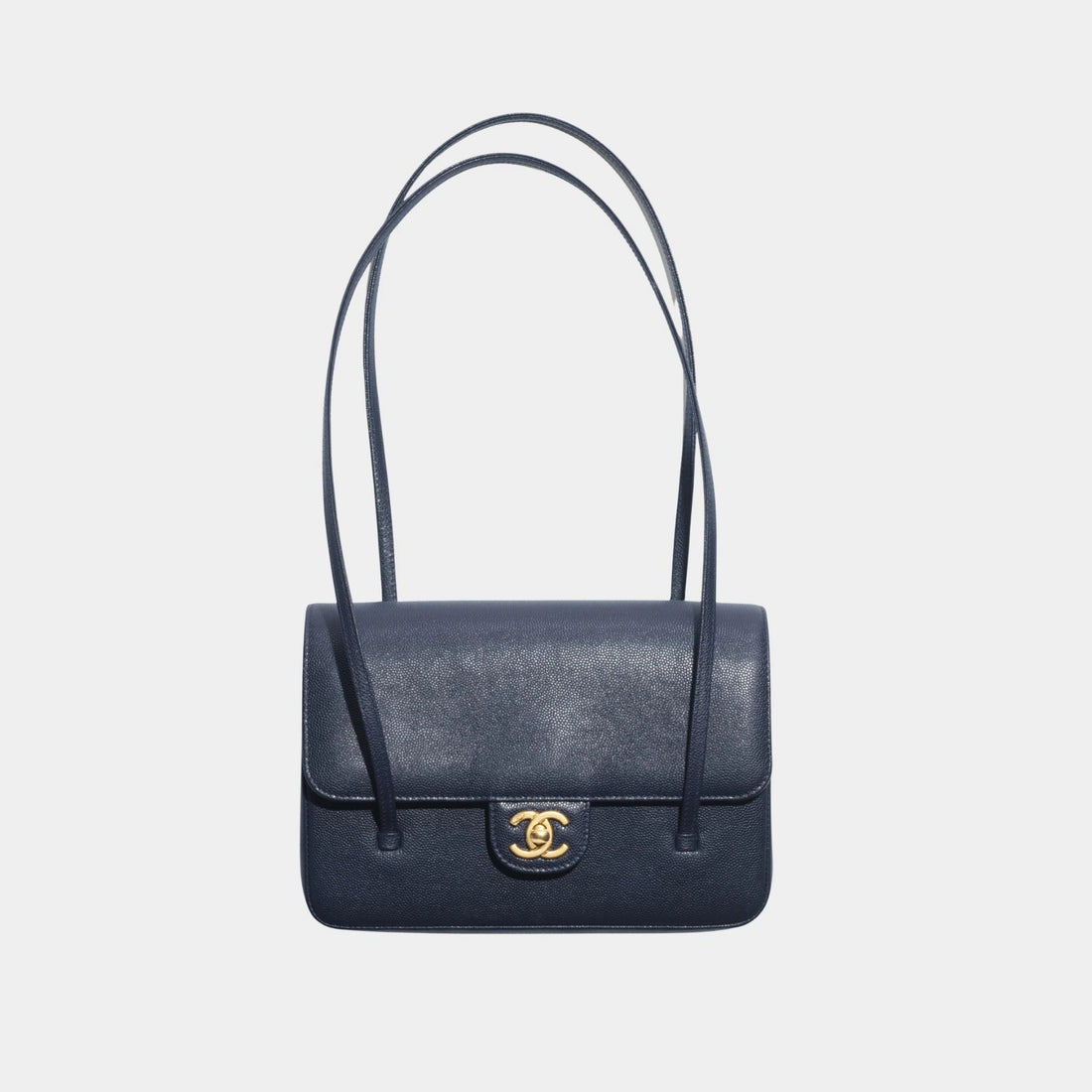 Chanel Small Flap Bag Grained Shiny Calskin &amp; Gold Tone Metal , front 