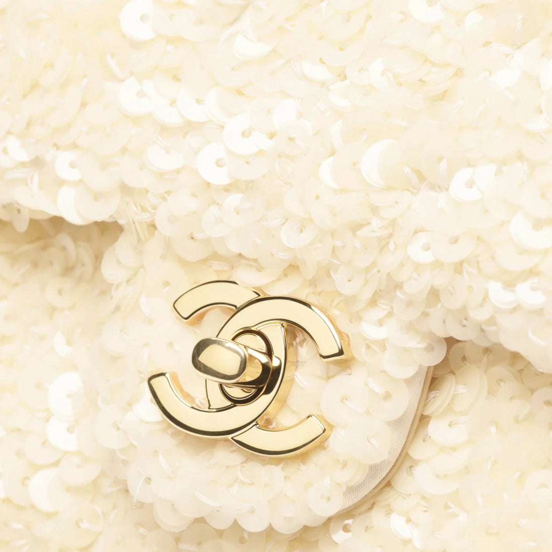 Chanel Small Flap Bag Sequins & Gold-Tone Metal Ecru
