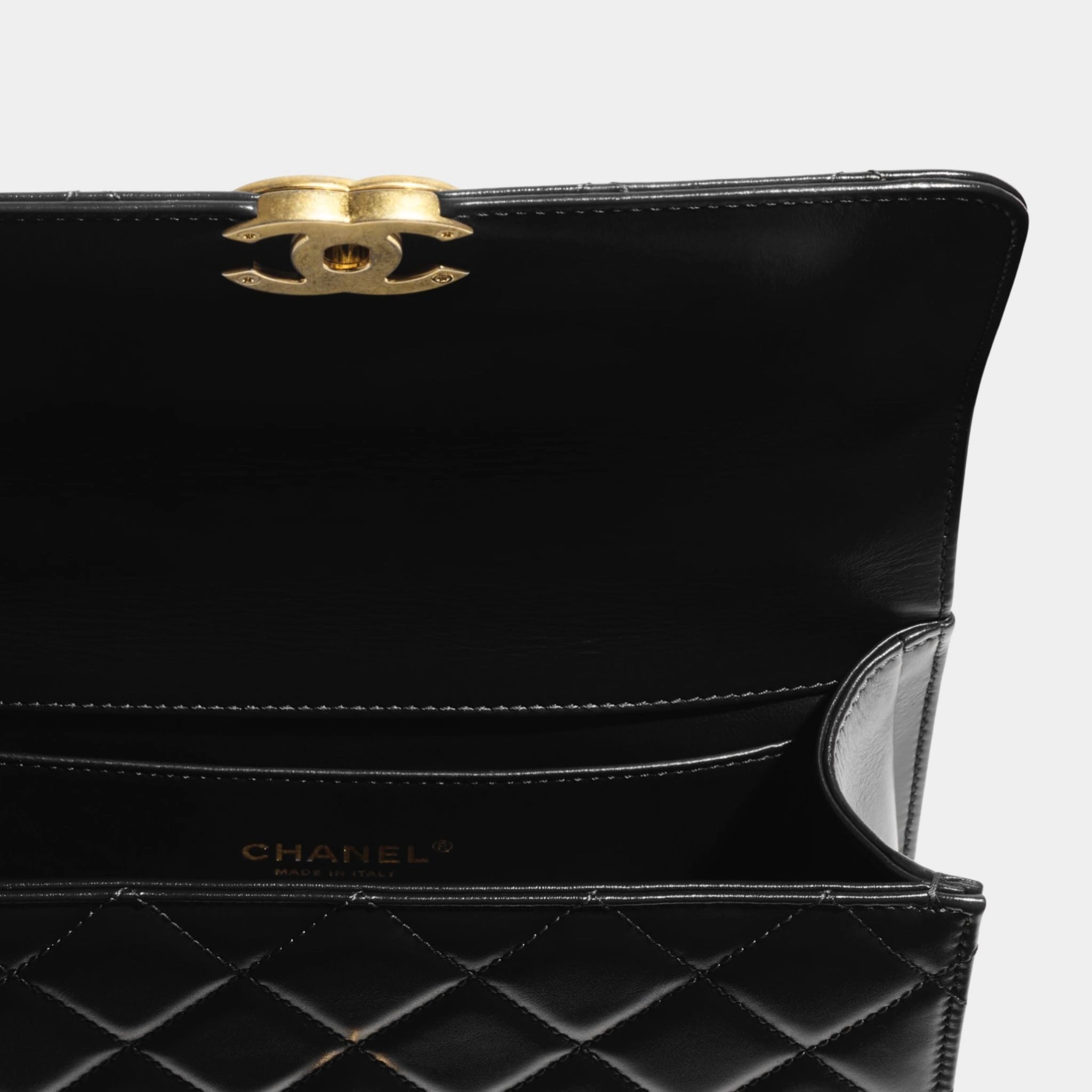 Chanel Small Flap Bag Shiny Calskin &amp; Gold Tone Metal Black