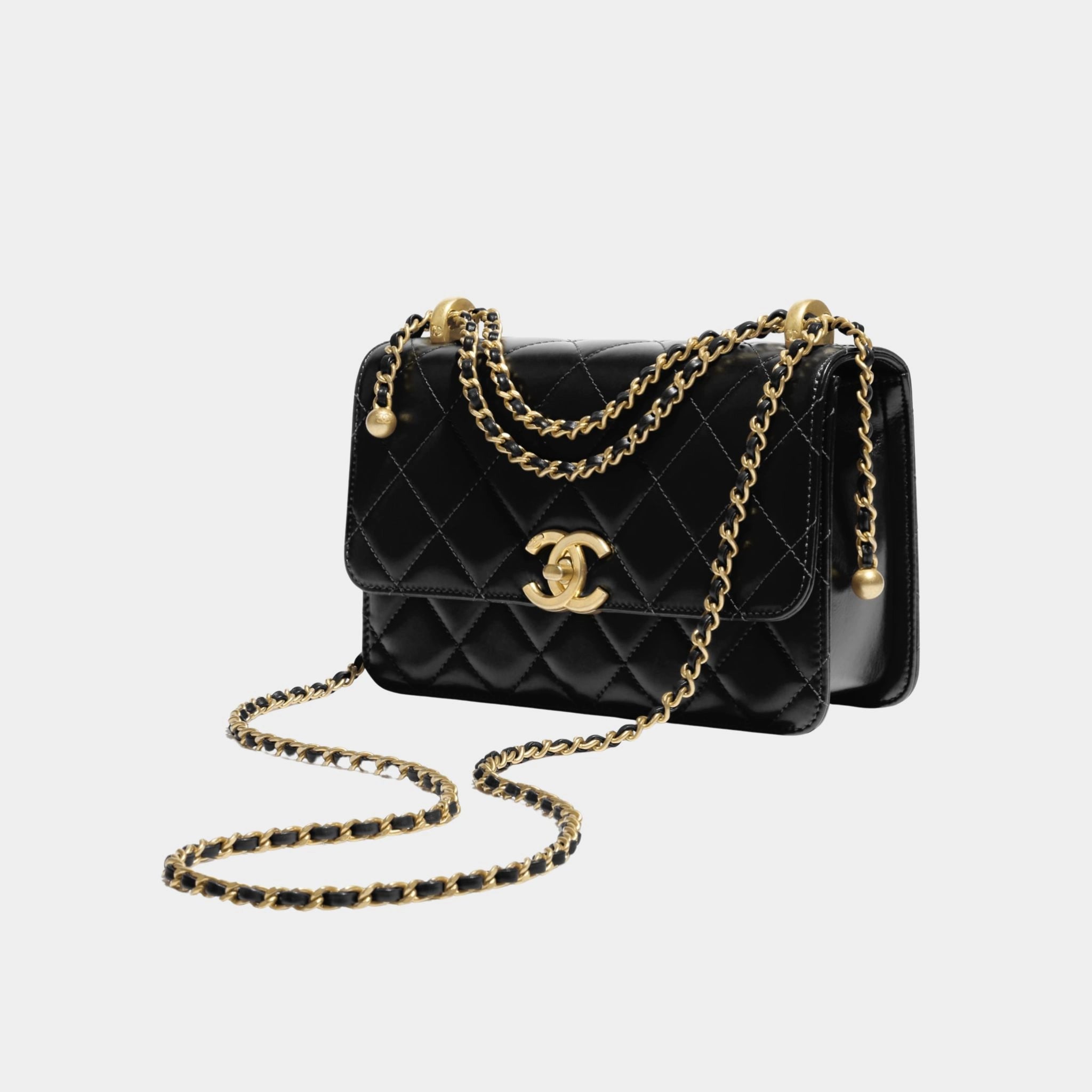 Chanel Small Flap Bag Shiny Calskin &amp; Gold Tone Metal Black