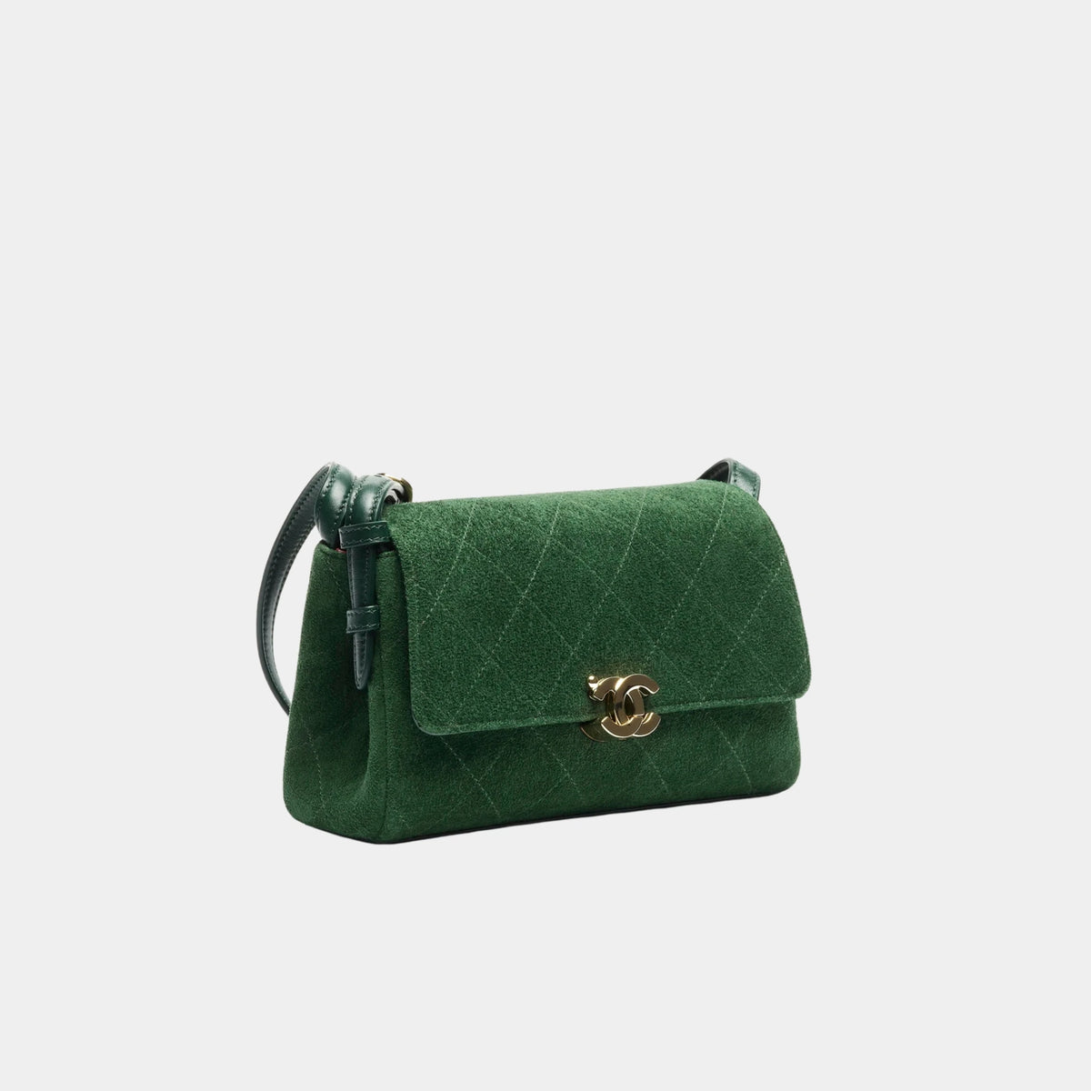 Chanel Small Flap Bag Suede Calfskin &amp; Gold-Tone Metal Dark green