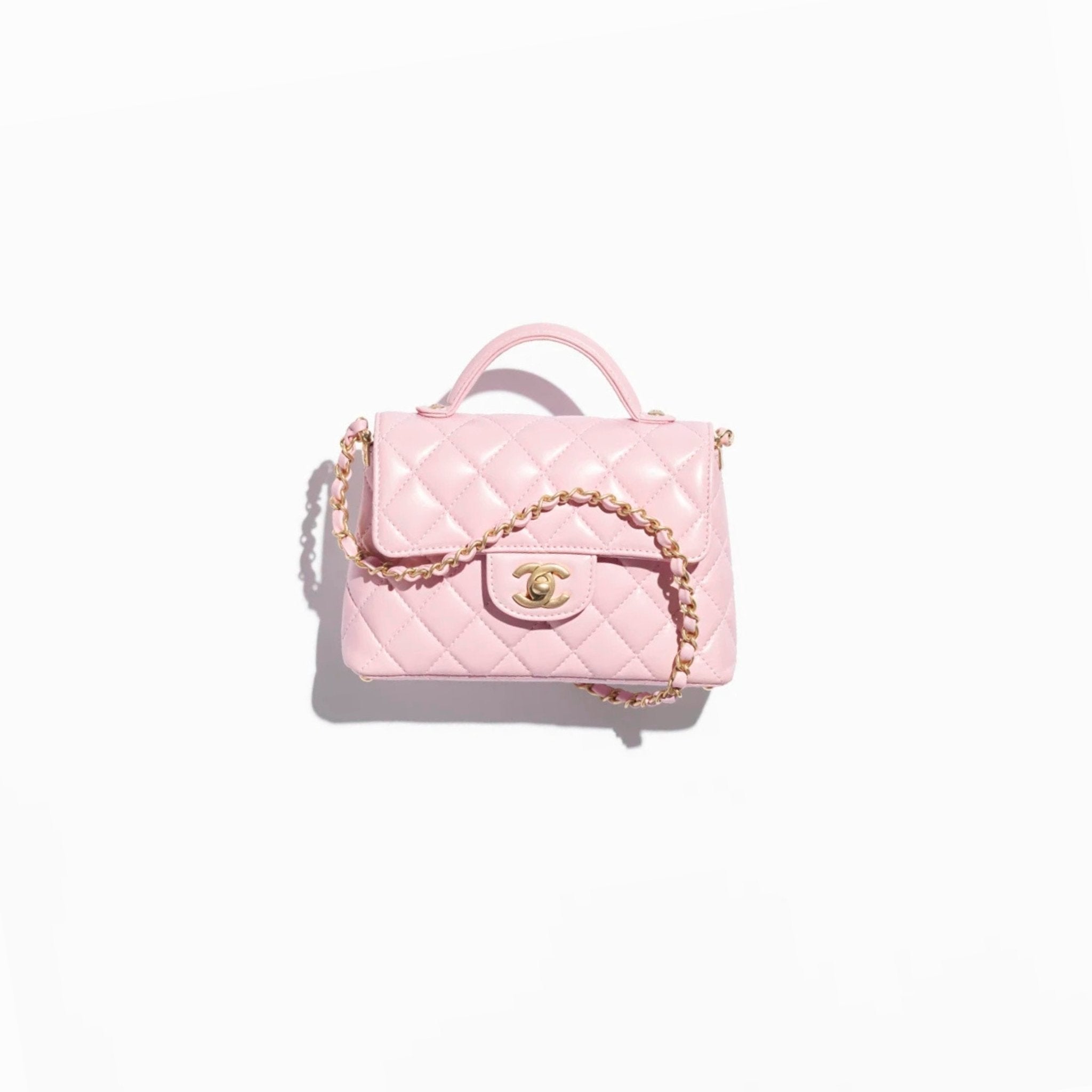 Chanel Small Flap Bag With Top Handle Lambskin, Light Pink, Top