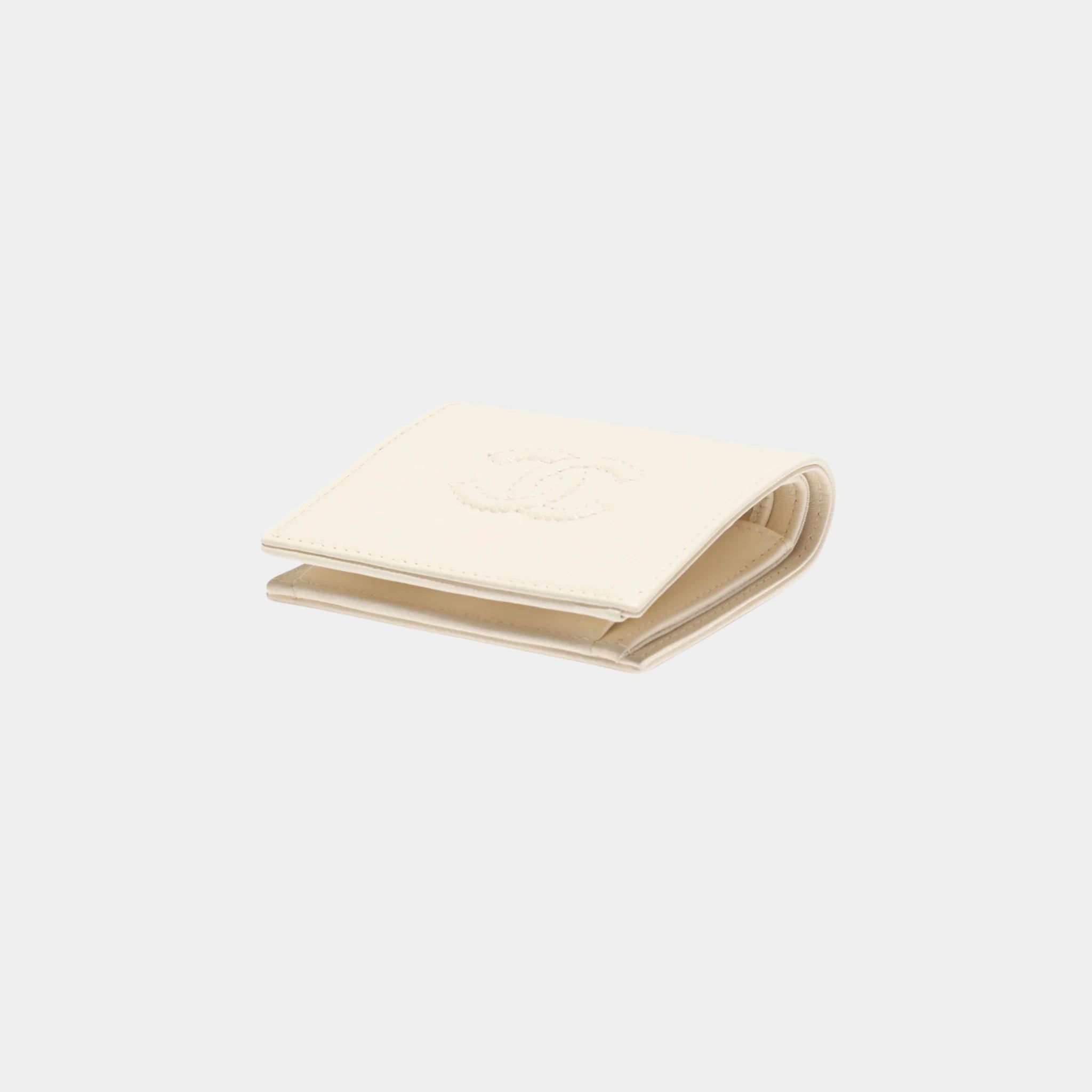 Chanel Small Flap Wallet Grained Shiny Calfskin , Light Beige, Top