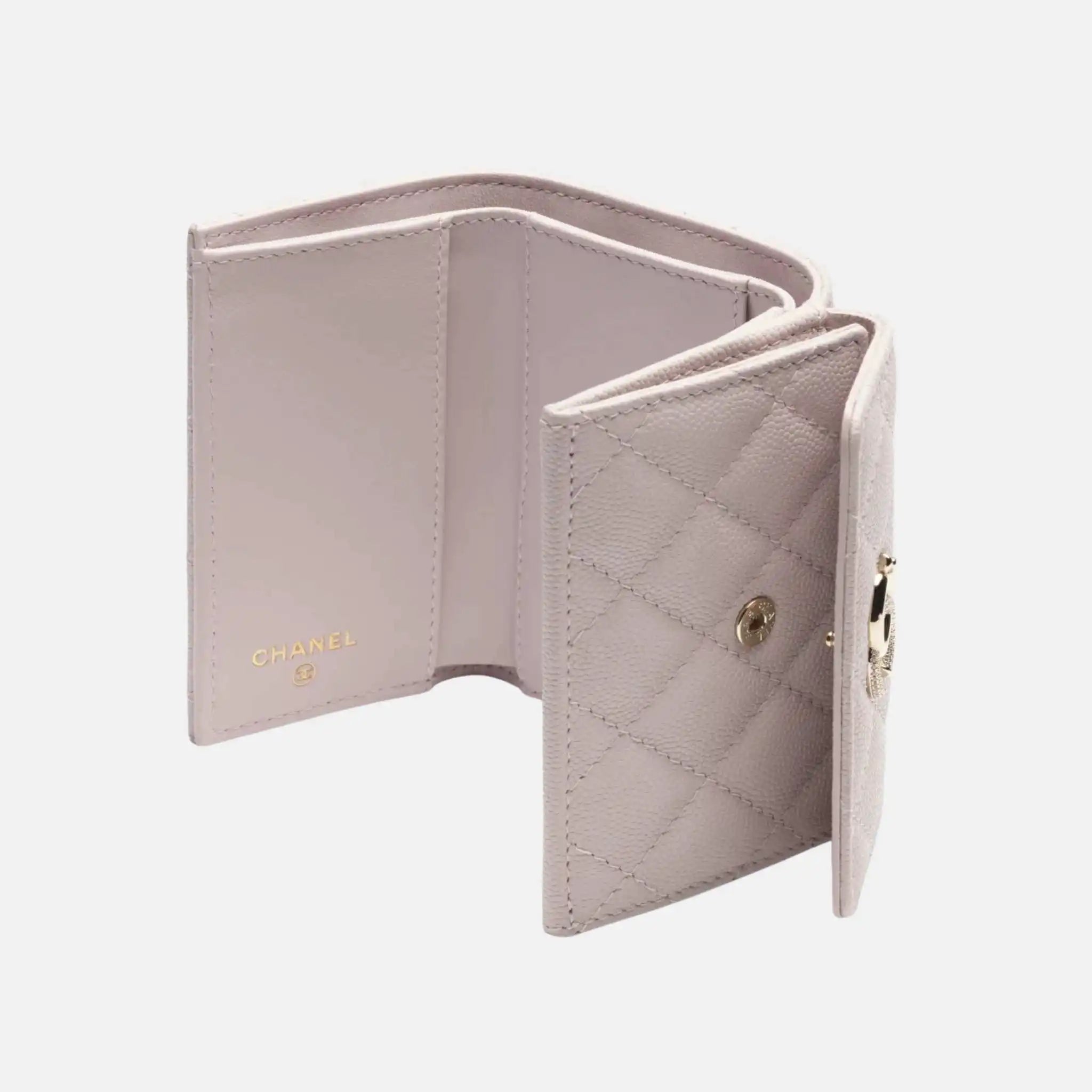 Chanel Small Flap Wallet Shiny Grained Calfskin Strass Gold Tone Metal, Back