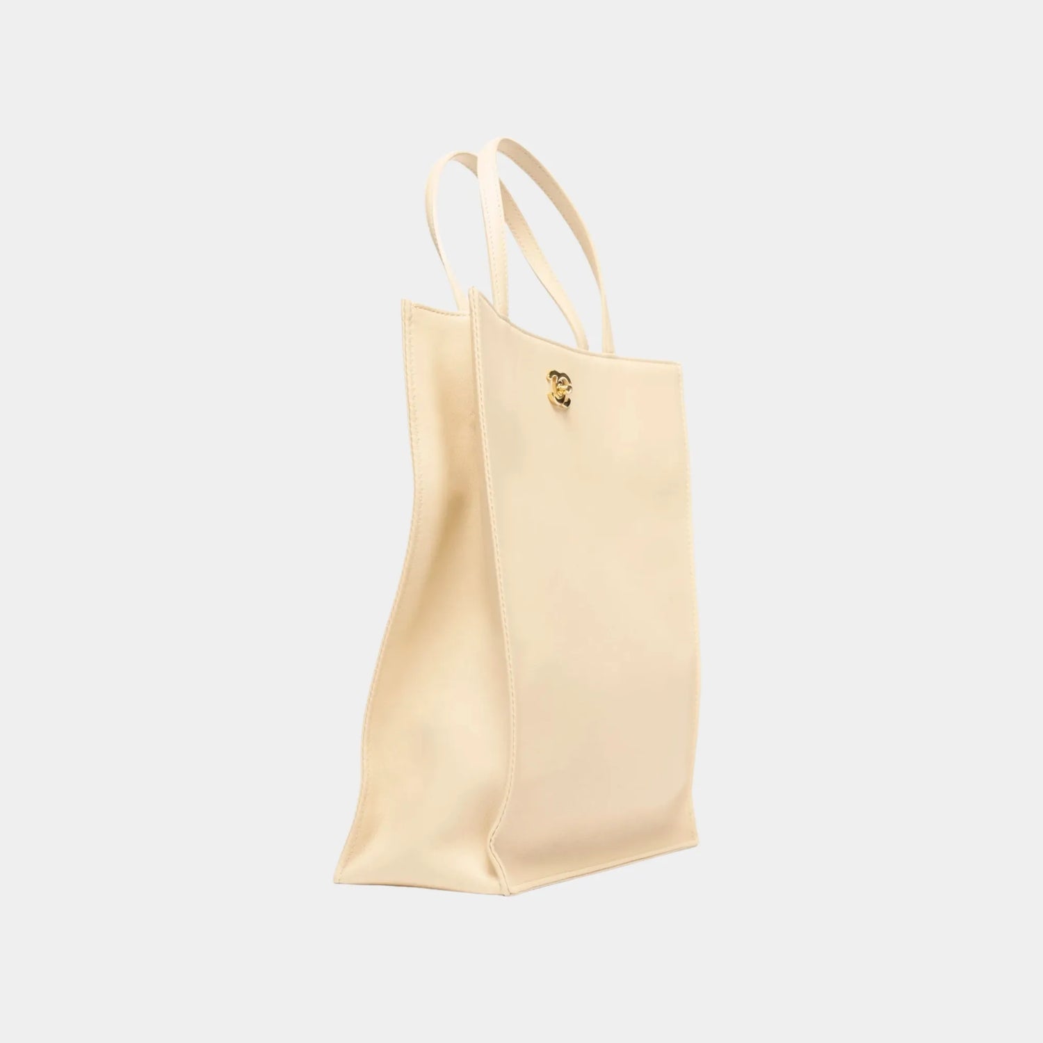 Chanel Small Tote Bag in Calfskin &amp; Gold-Tone Metal, Beige, Back