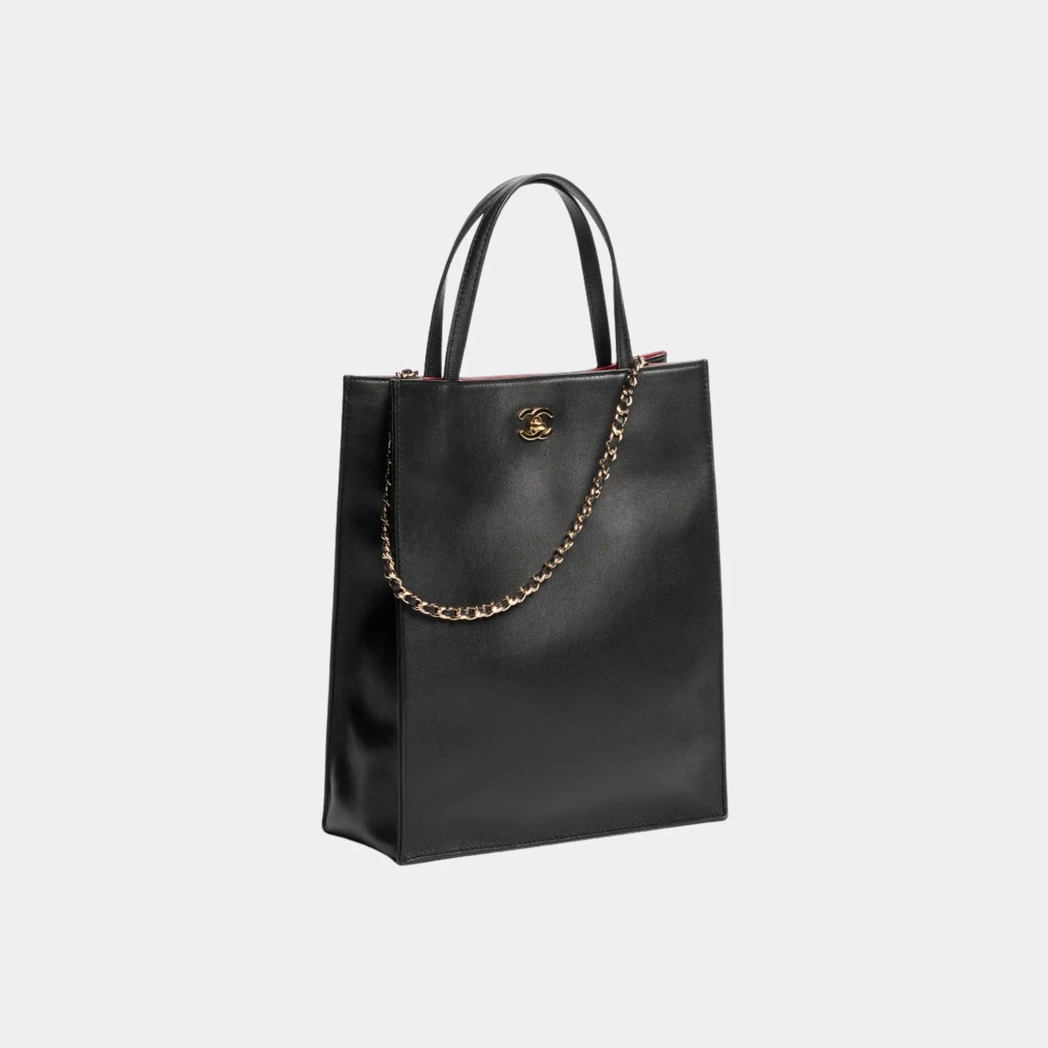Chanel Small Tote Bag in Calfskin &amp; Gold-Tone Metal, Black, Side