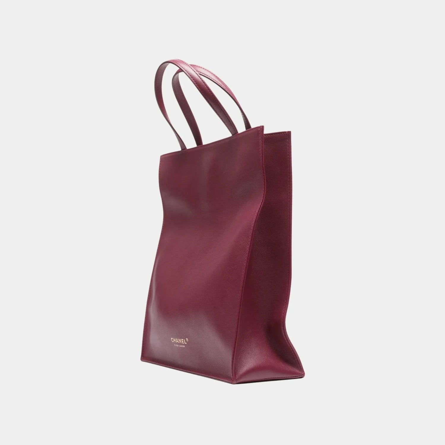 Chanel Small Tote Bag in Calfskin &amp; Gold-Tone Metal, Dark Burgundy, Back