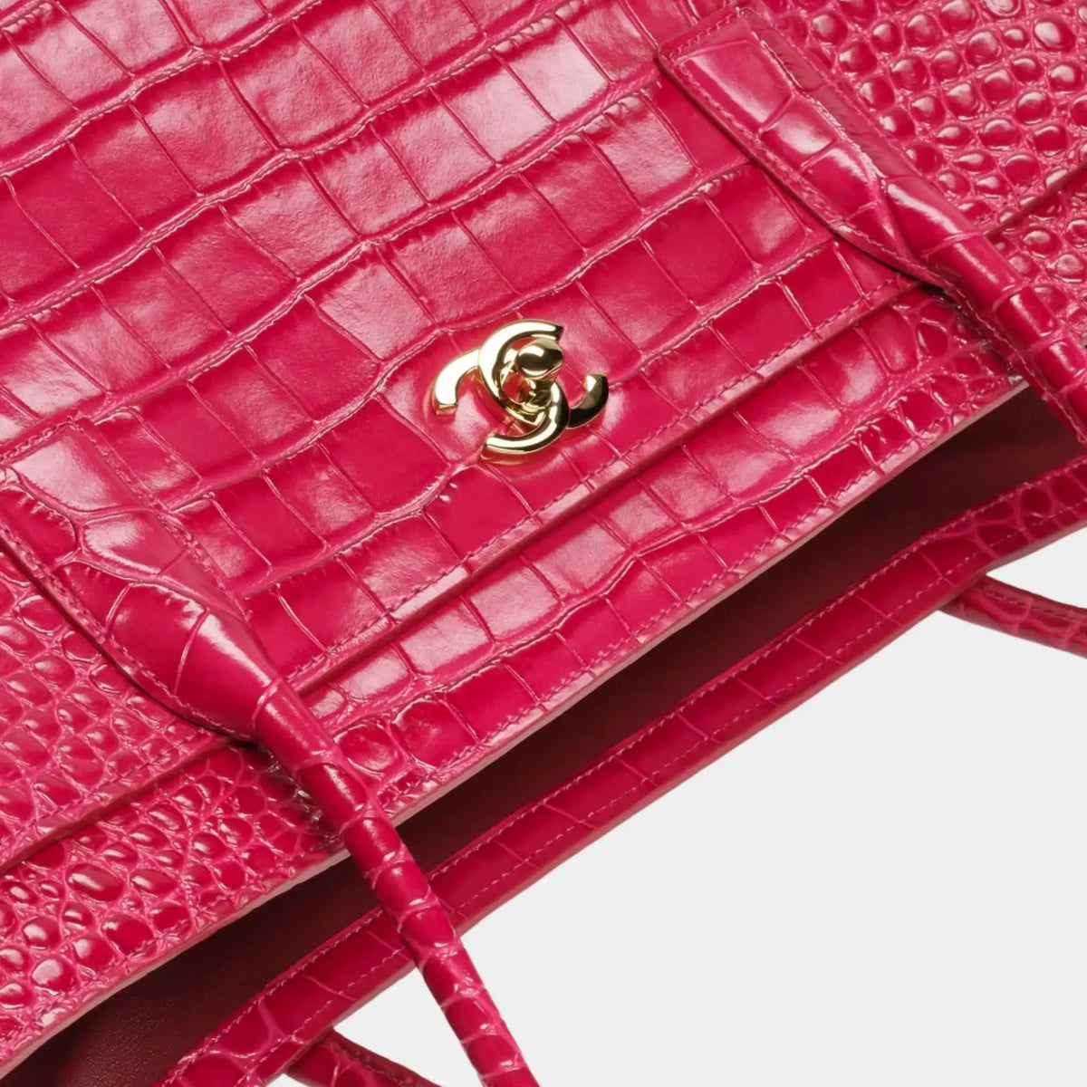 Small Tote Bag Crocodile-embossed Calfskin &amp; Gold-Tone Metal Fuchsia