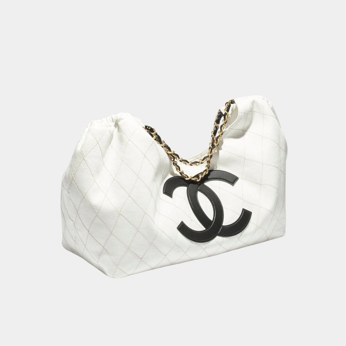 Chanel Small Tote Bag Denim Calfskin & Gold Metal Black & White