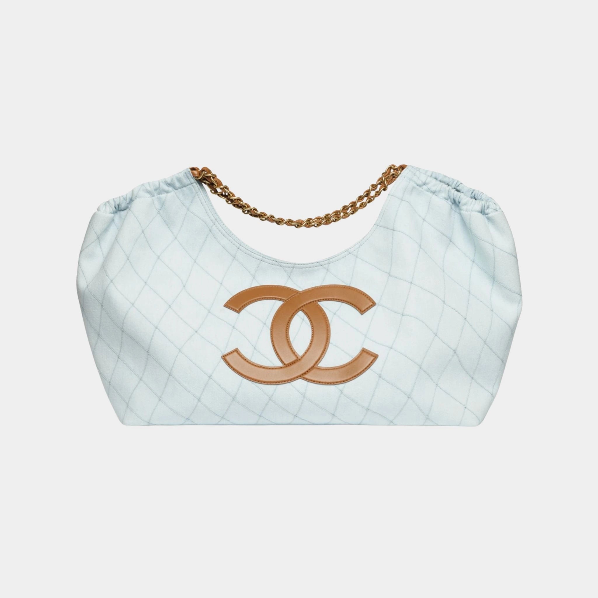 Small Tote Bag Denim Calfskin &amp; Gold Metal