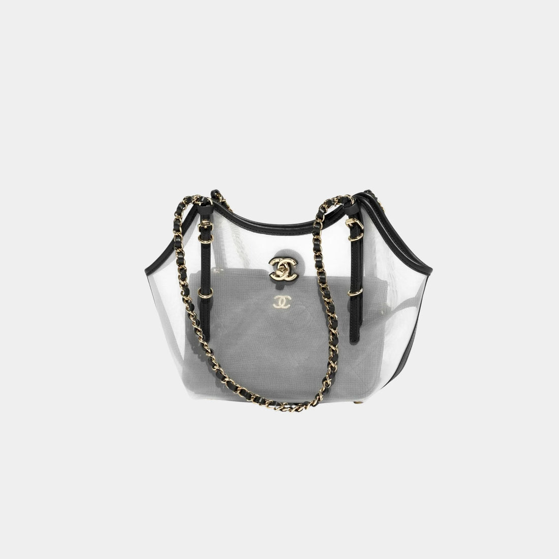 Small Tote Bag Fishnet Calfskin & Gold-Tone Metal Transparent & Black