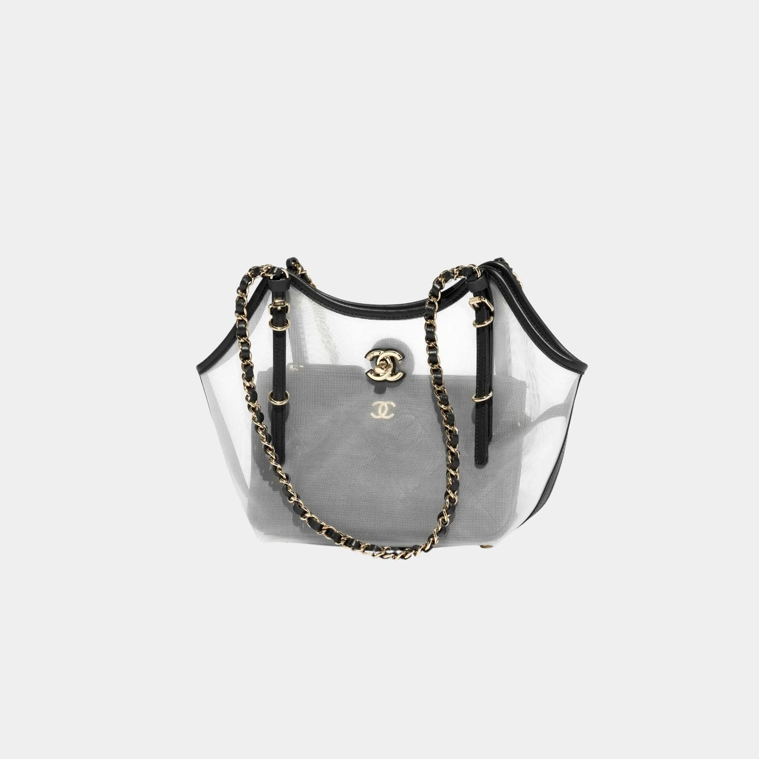 Small Tote Bag Fishnet Calfskin &amp; Gold-Tone Metal Transparent &amp; Black