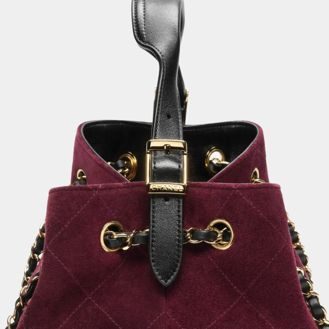 Chanel Small Tote Bag Suede Calfskin Shiny Lambskin & Gold-Tone Metal Burgundy & black